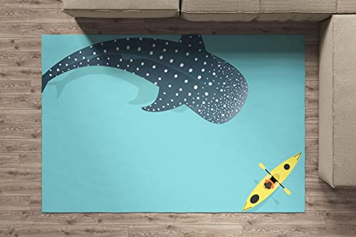 Whale Shark Kayak Design Area Rug - Non-Slip Blue Sea Themed Carpet for Living Room, Bedroom Decor - Perfect Gift for Kayak Enthusiasts & Ocean Lovers - Great for Beach House, Nursery, or Dorm Room Decor