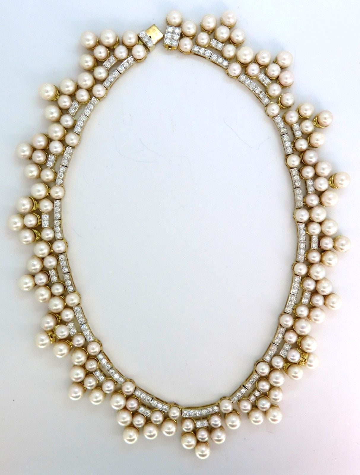 10.00ct Natural Diamonds & Akoya Pearls 18K Gold Opera Riviera Deco Necklace - Elegant Jewelry for Weddings, Parties & Special Occasions