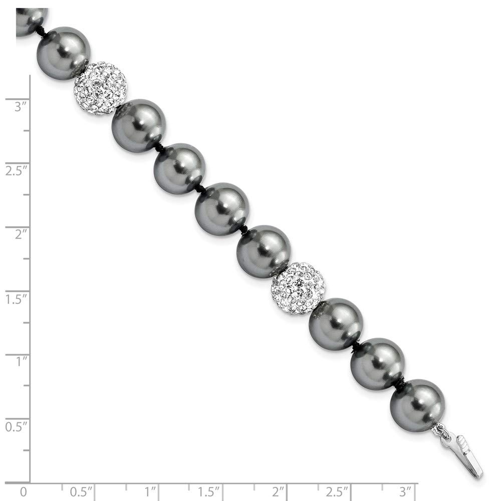 925 Sterling Silver Imitation Shell Pearl Crystal Bracelet for Women | Elegant Fine Jewelry Gift for Her (10-11mm, 8