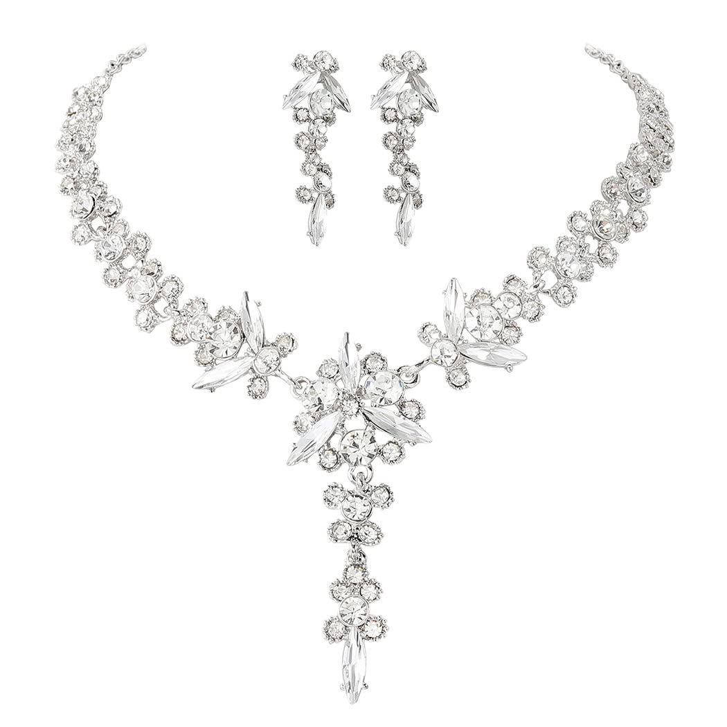Crystal Bridal Jewelry Set - Rhinestone Choker Necklace & Earrings for Women | Wedding, Prom, Party Accessories | Elegant Costume Jewelry for Brides & Girls