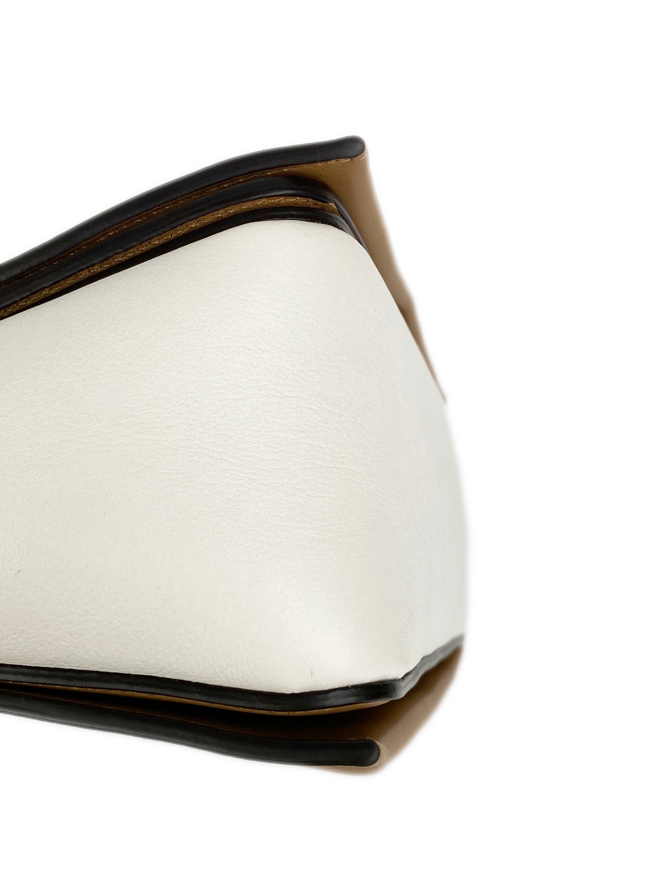Celine Tan & Optic White Medium Frame Handbag for Women | Stylish Crossbody Purse for Work, Travel & Everyday Use