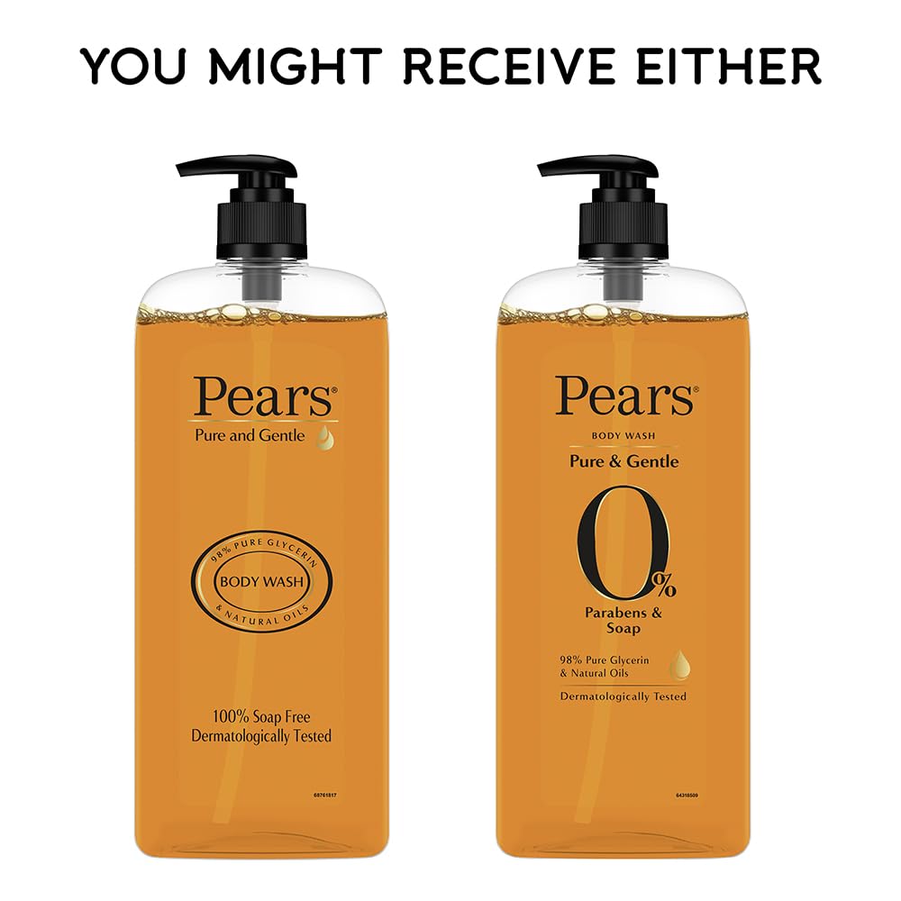 Pears Pure & Gentle Shower Gel with 98% Glycerin - Soap Free, Paraben Free - 750ml XL Pump Bottle | Moisturizing Body Wash for Dry & Sensitive Skin - Perfect for Daily Shower & Bath Routine