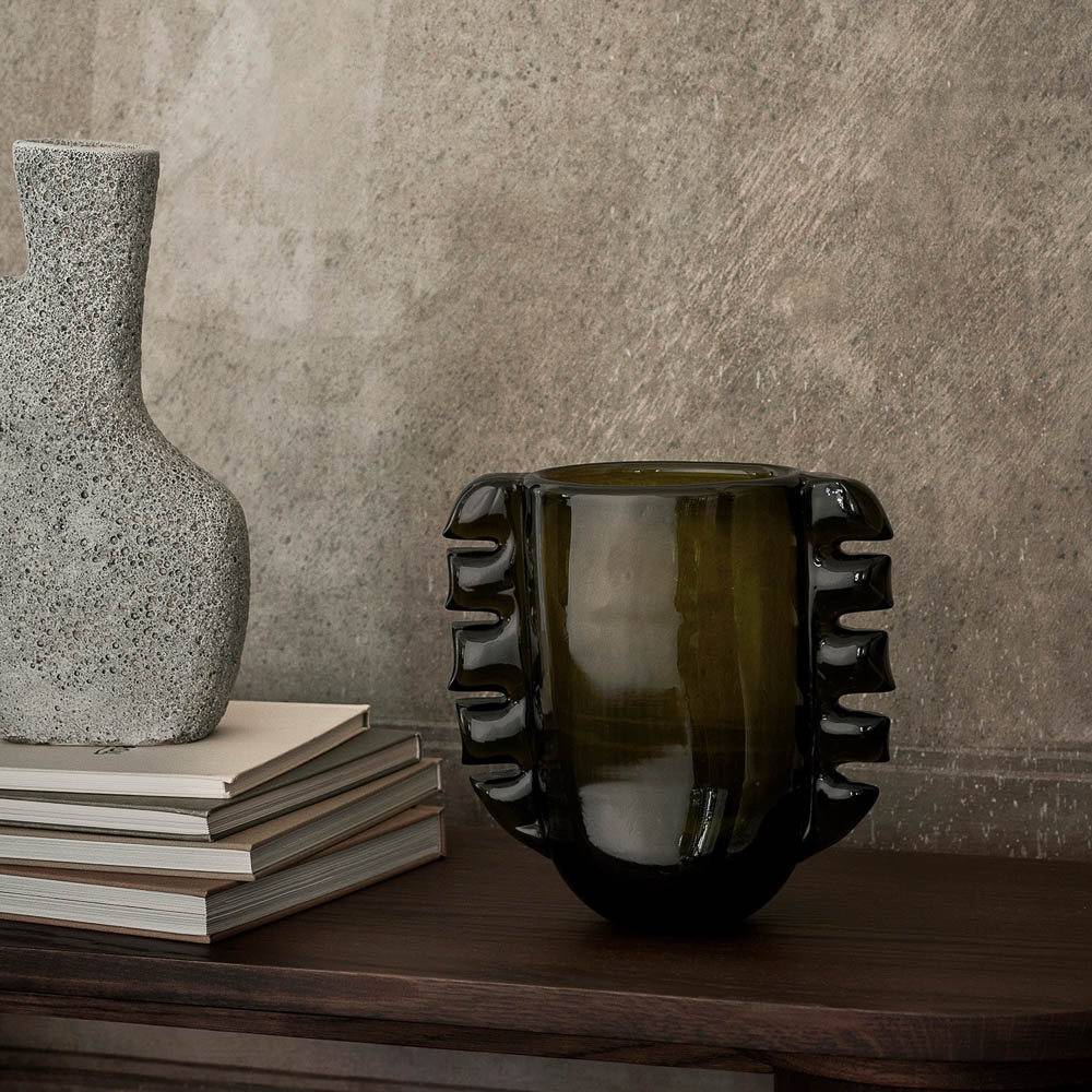 FERM LIVING Alas Vase - 10 Inch Tall Moss Green Ceramic Home Decor for Living Room, Bedroom & Office | Modern Scandinavian Style Flower Vase for Fresh or Dried Arrangements