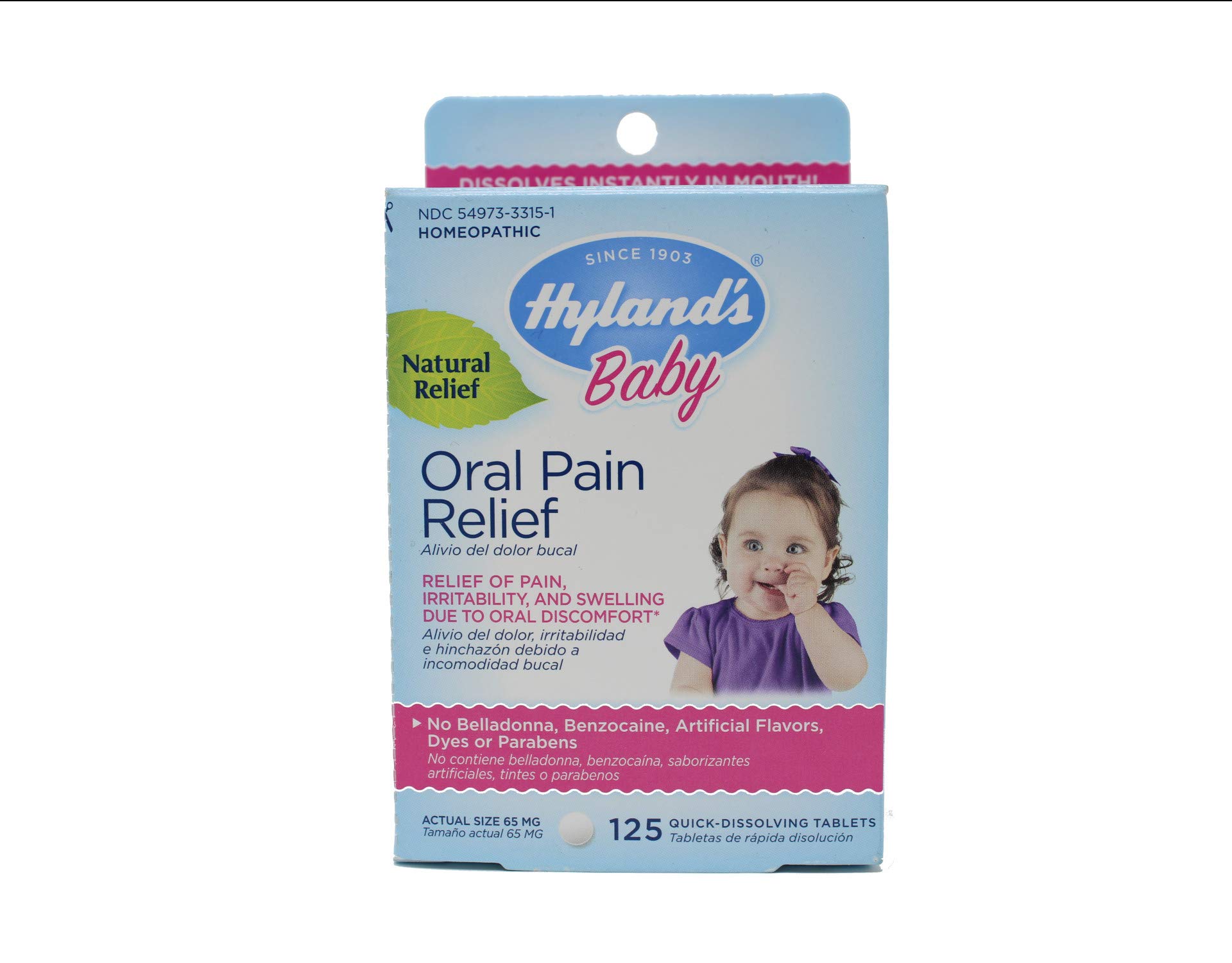 Hyland's Baby Oral Pain Relief Tablets - 125 Count (Pack of 12) | Safe & Natural Teething Relief for Infants | Soothes Gum Discomfort & Irritation | Perfect for Home, Travel & Daycare Use