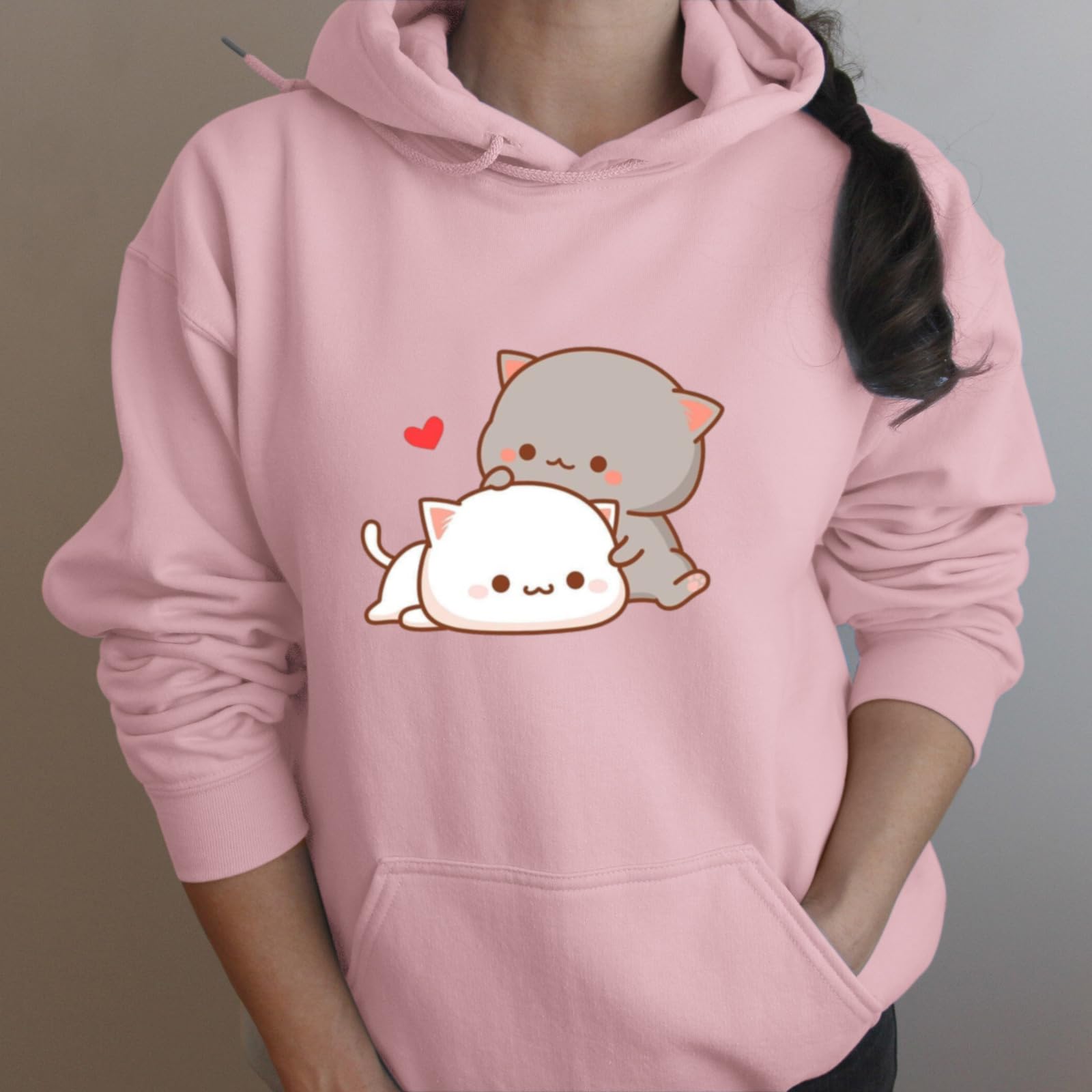 Cute Cat Graphic Hoodie for Women - Kawaii Anime Cartoon Pullover Sweatshirt | Lightweight Hooded Top for Teen Girls | Perfect for Casual Wear, School & Street Fashion