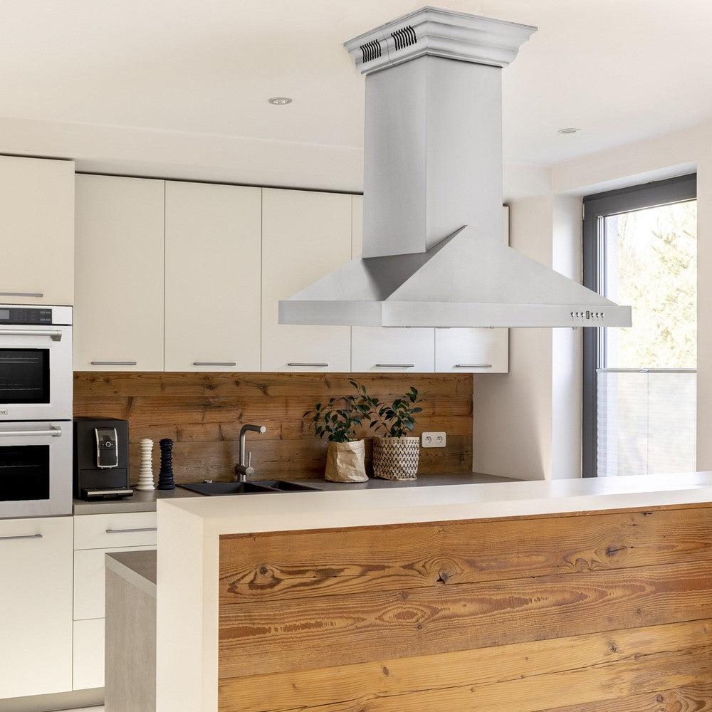 ZLINE GL1iCRN BT Stainless Steel Ducted Vent Island Mount Range Hood with Built-in CrownSound Bluetooth Speakers - Professional Kitchen Ventilation for Home Chefs & Entertaining