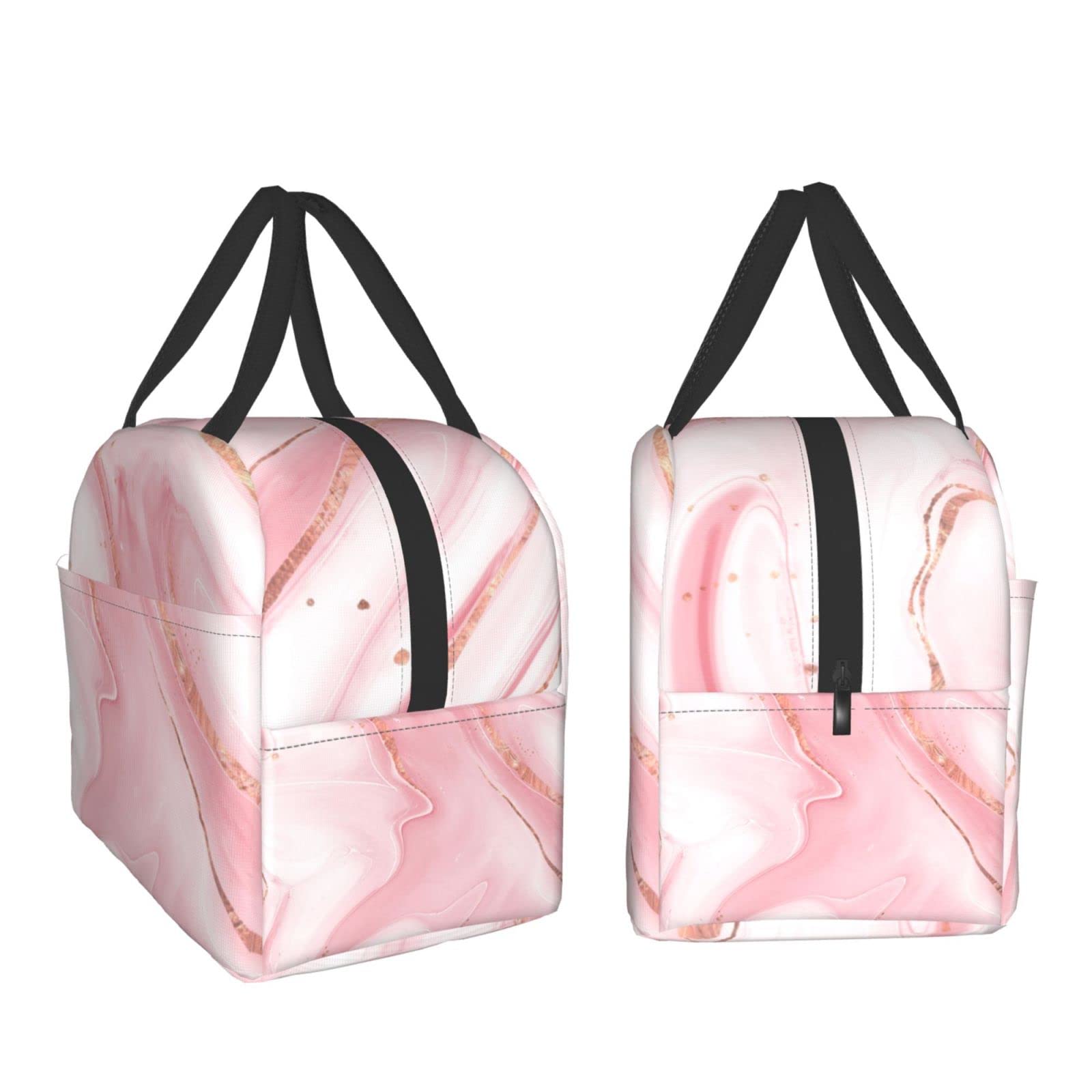 Premium Pink Marble Insulated Lunch Box - Reusable Thermal Lunch Bag for Women & Men, Leakproof Food Container for Office, School, Camping, Hiking, Picnic, Beach & Travel