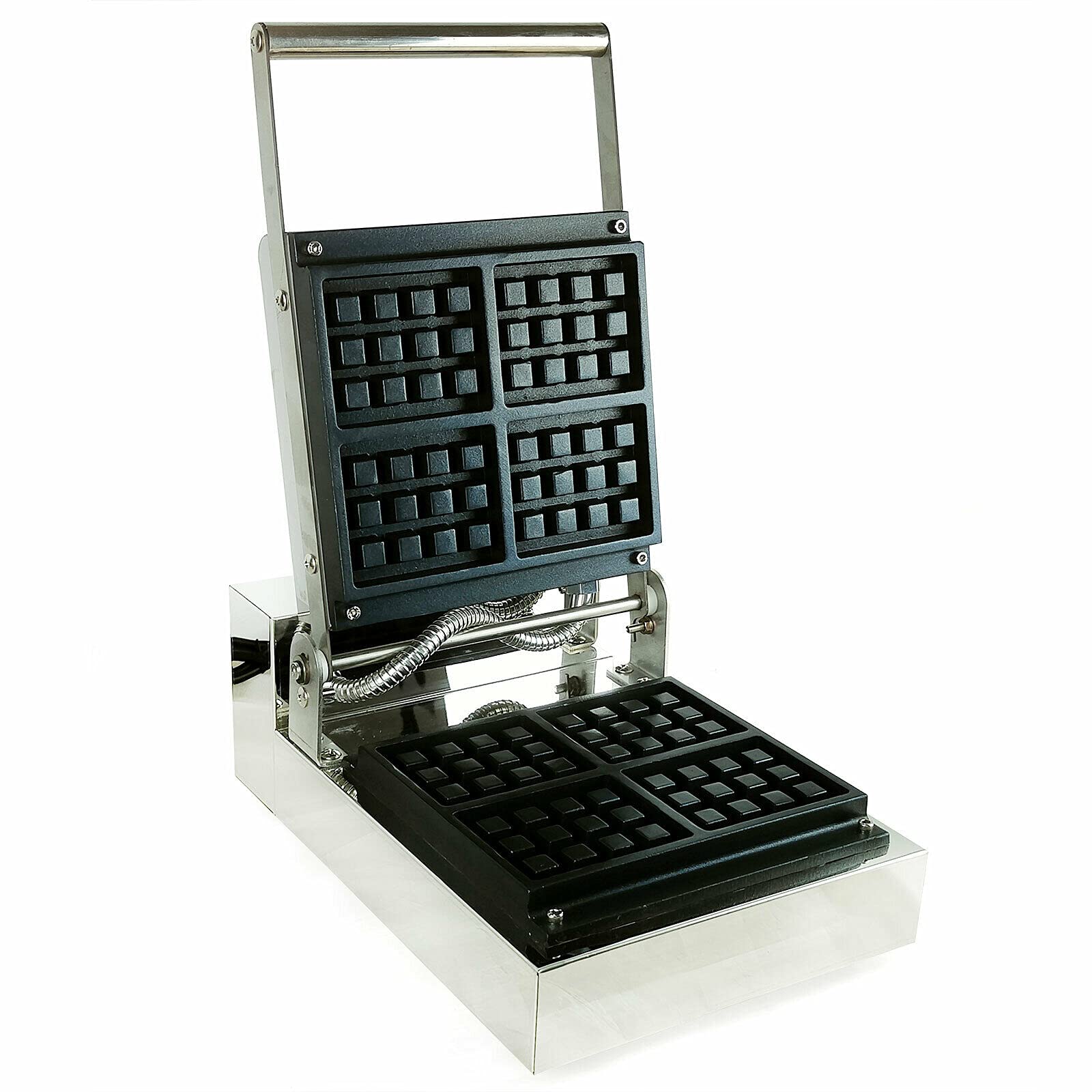 Premium Stainless Steel Commercial Waffle Maker 1300W - Heavy Duty, Non-Stick, Silver (10.03x14.56x5.9 inch) - Perfect for Restaurants, Cafes, and Breakfast Catering