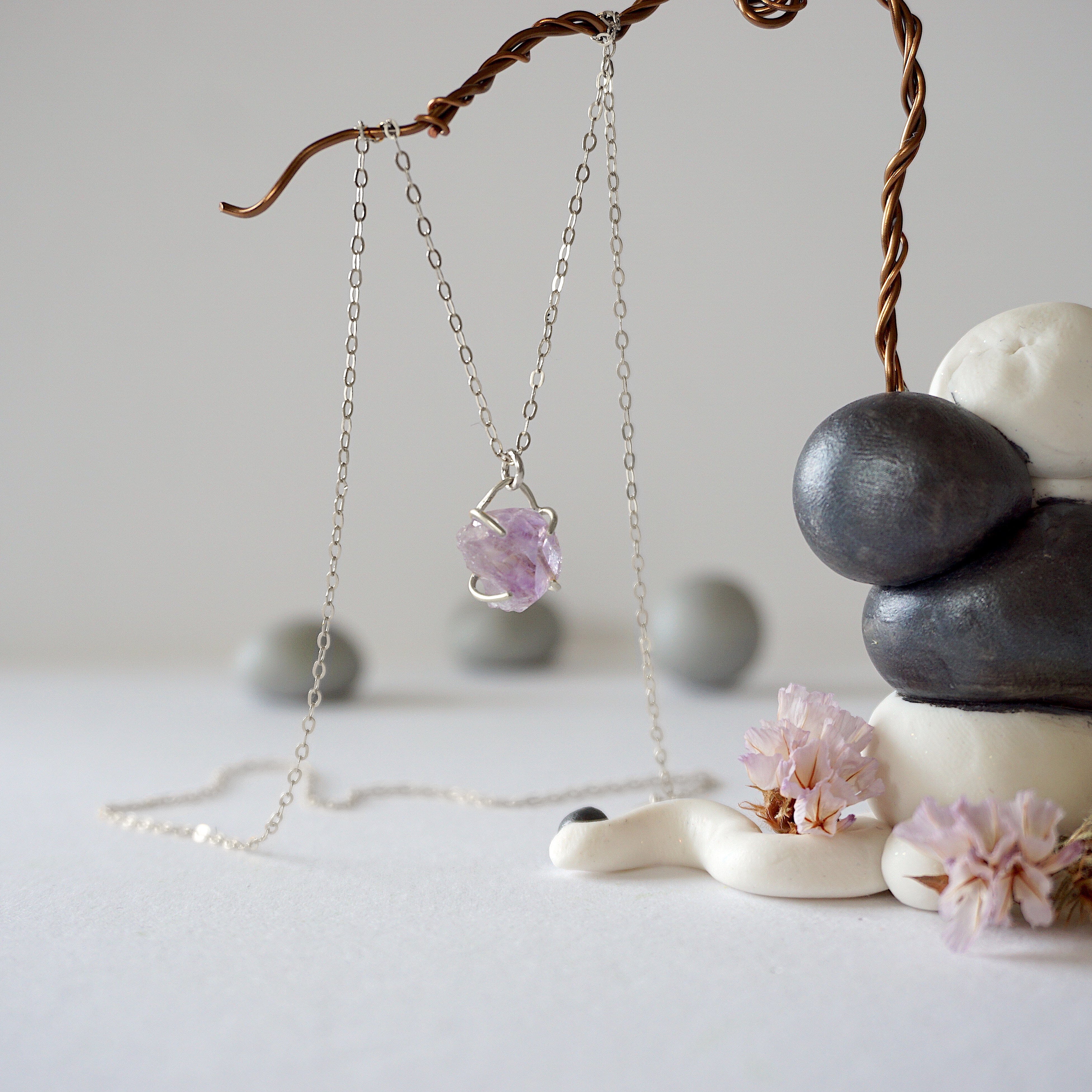 Amethyst Necklace for Women - Sterling Silver Huggie Charm Necklace - Elegant Jewelry Gift for Birthday, Anniversary & Special Occasions