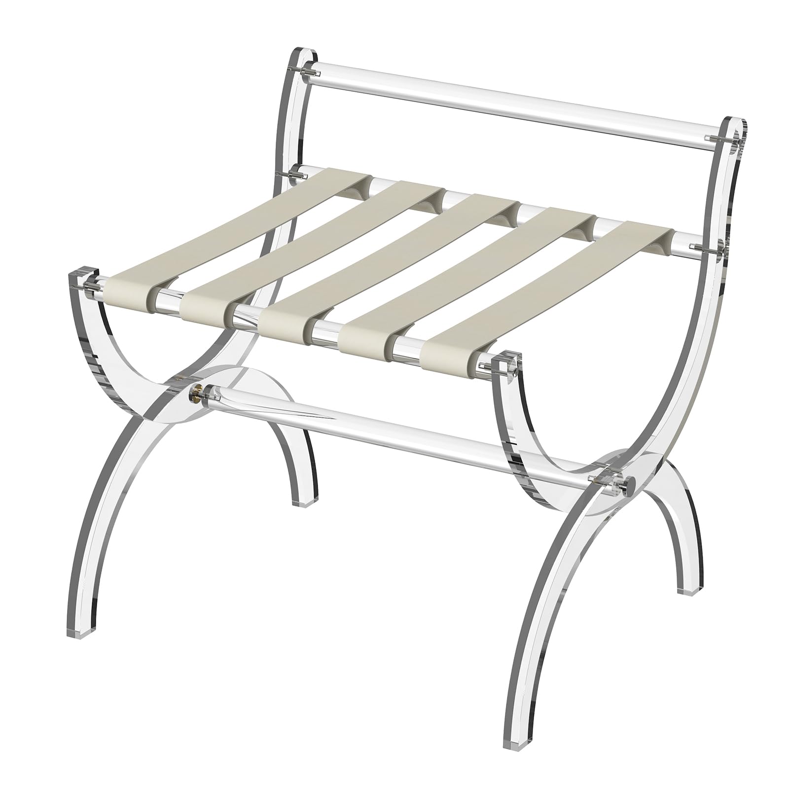 Byingo Foldable Acrylic Luggage Rack with Leather Straps - Heavy Duty Suitcase Stand Holds 50-100 lbs, High Back Support - Perfect for Bedroom, Guest Room & Hotel Use - Portable & Space Saving Travel Storage Solution