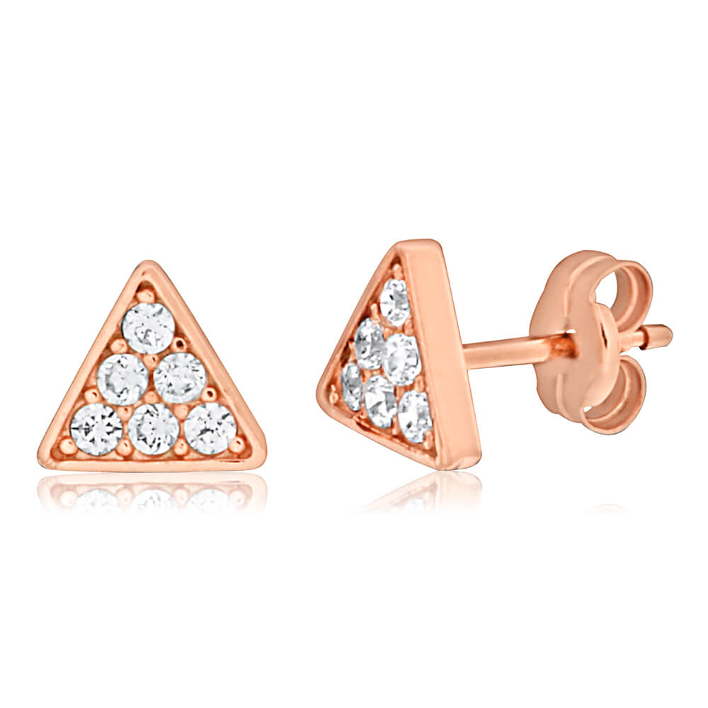 9ct Rose Gold Pyramid Cubic Zirconia Stud Earrings for Women - Elegant Minimalist Jewelry for Everyday Wear, Parties & Special Occasions