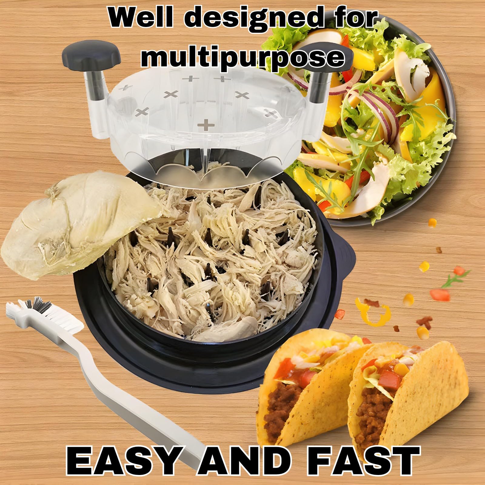 Premium Chicken Shredder Tool with Visible Lid - Heavy Duty Meat Shredder for Chicken, Beef & Pork - Professional Kitchen Shredding Machine for Pulled Pork, Tacos & Sandwiches - Perfect for Meal Prep & BBQ Parties