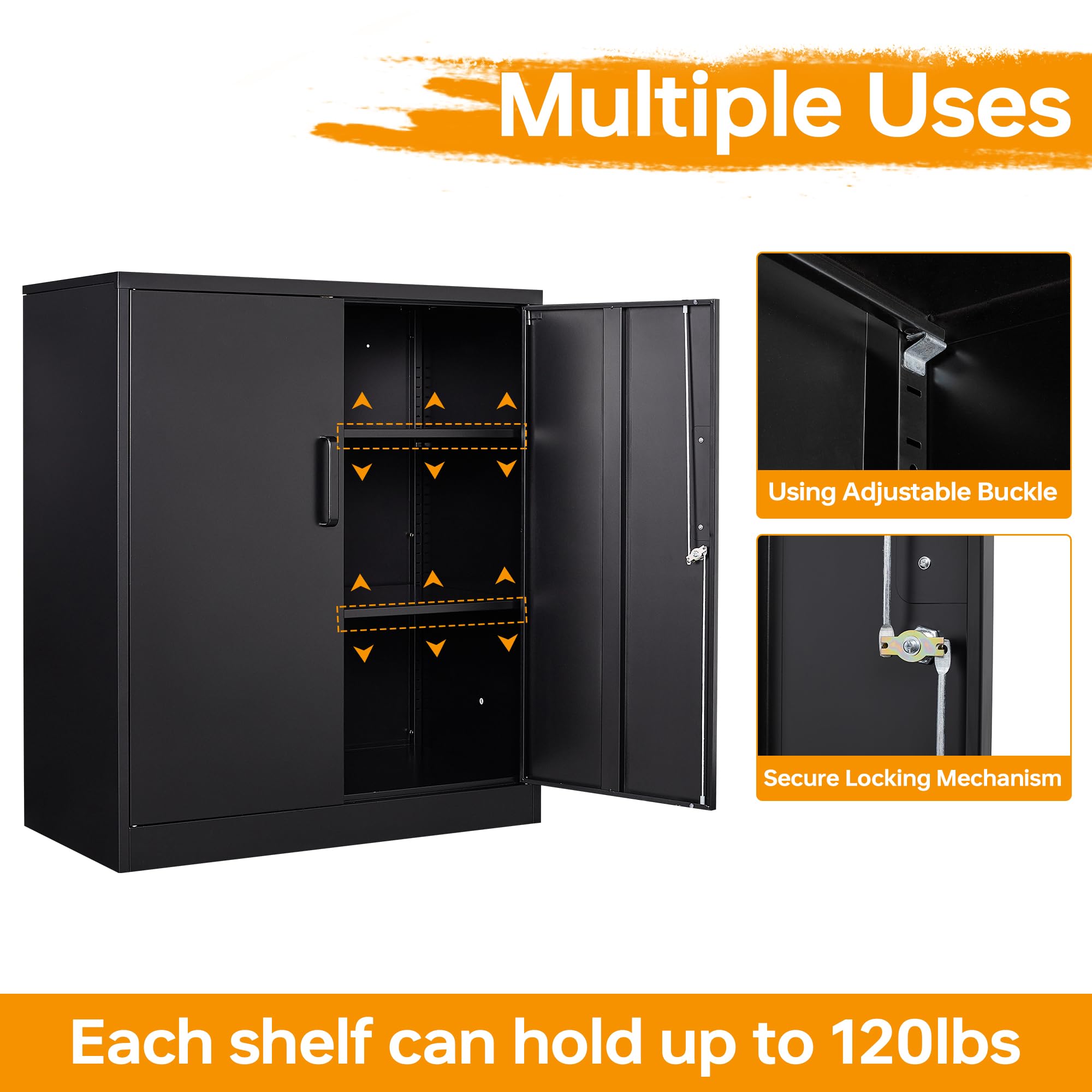 2-Door Lockable Metal Storage Cabinet with Adjustable Shelves - Heavy Duty Steel File Cabinet for Office, Home & Garage - Secure Tool Storage & Organization Solution