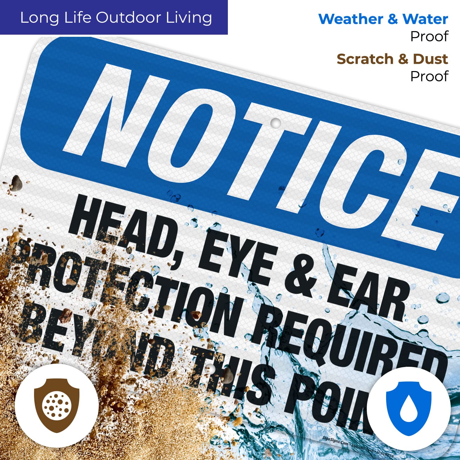 OSHA Compliant Sigo Signs - 12x18 Inches Head, Eye & Ear Protection Required Safety Sign | 3M EGP Reflective .063 Aluminum | Fade Resistant for Indoor & Outdoor Use | Made in USA | Perfect for Construction Sites, Factories & Work Zones