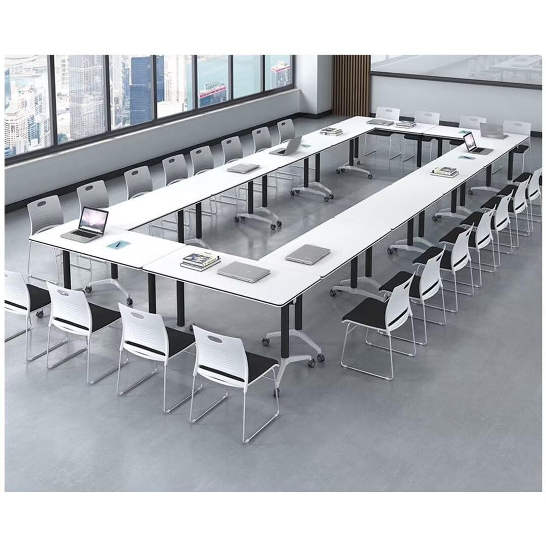 Modern Folding Flip Top Mobile Conference Table with Wheels - 47.2×23.6×29.5 Inches White - Portable Office Training Table for Meetings, Classrooms & Workspaces - Easy to Move & Space-Saving Design