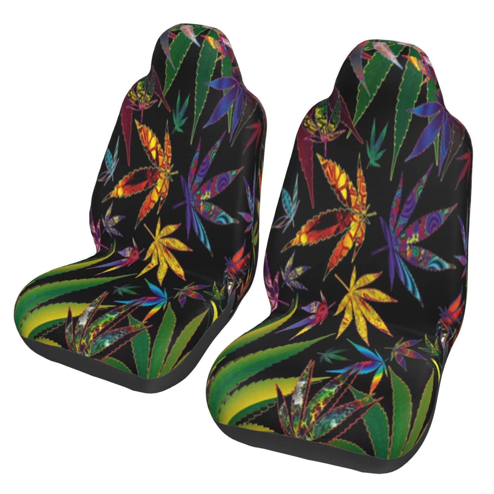 Trippy Leaf Car Seat Covers - Universal Fit for Sedan, SUV & Truck - Colorful 7-Leaf Design Front Seat Protector Cushion | Perfect for Road Trips, Daily Commutes & Car Interior Styling
