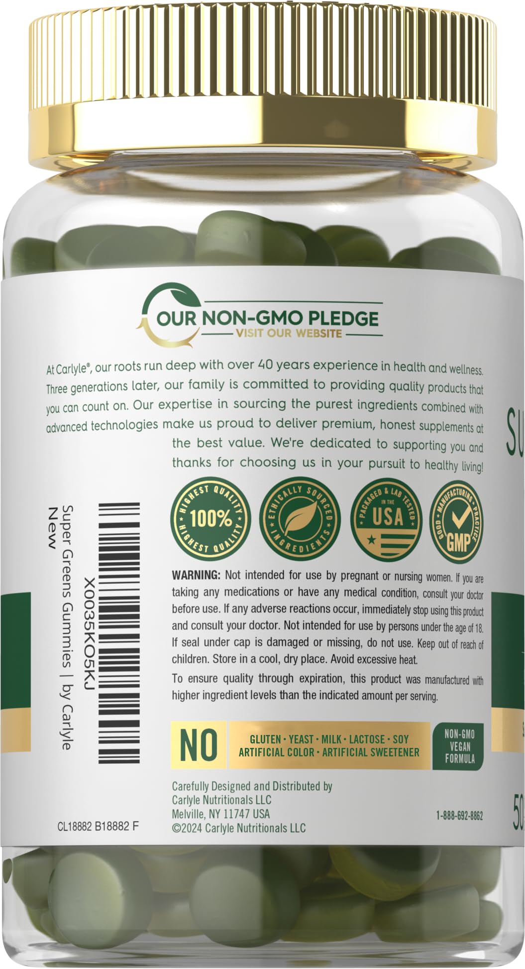 Carlyle Supergreens Gummies - 50 Count | Apple Flavor | Vegan, Non-GMO & Gluten Free Supplement for Immune Support & Daily Wellness | Perfect for On-the-Go Nutrition & Healthy Lifestyle