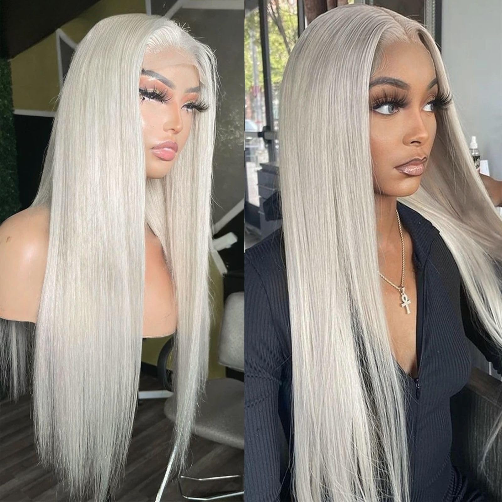Platinum Blonde Lace Front Wig Human Hair #60 Straight HD Lace Frontal Wigs - Preplucked with Baby Hair 180% Density Brazilian Remy Human Hair for Women 26 Inch - Perfect for Cosplay, Daily Wear & Special Occasions
