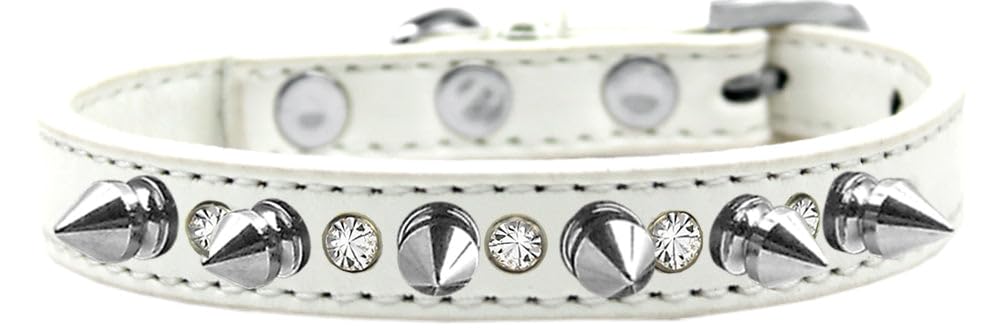Dog Spike Collar with Crystals - Silver & White for Pet Fashion