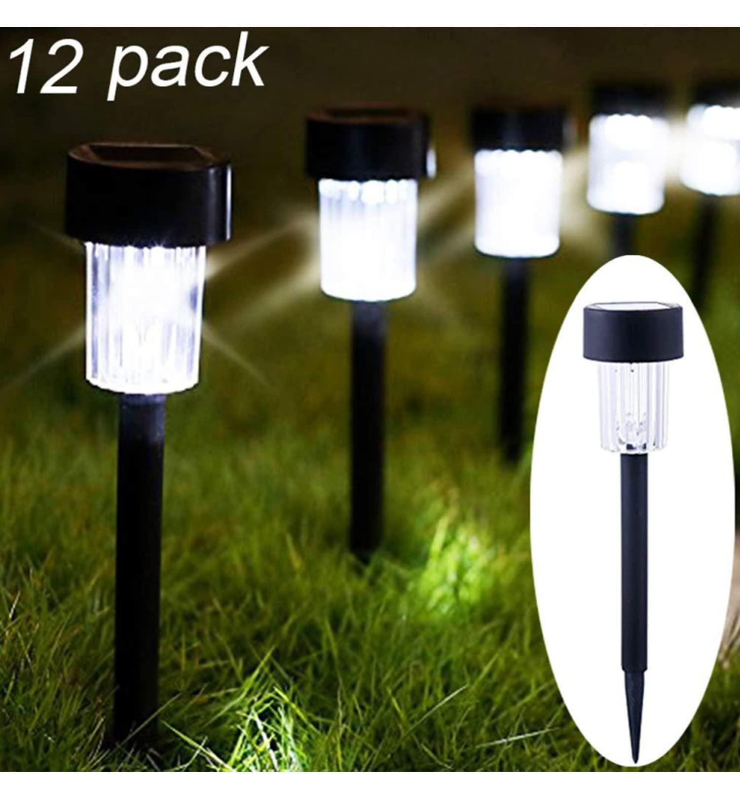 12-Pack White LED Solar Garden Lights - Waterproof Outdoor Landscape Lighting for Lawn, Patio, Pathway & Yard Decoration (Solar Powered, Dusk to Dawn) - Perfect for Backyard, Garden, Walkway & Landscape Illumination