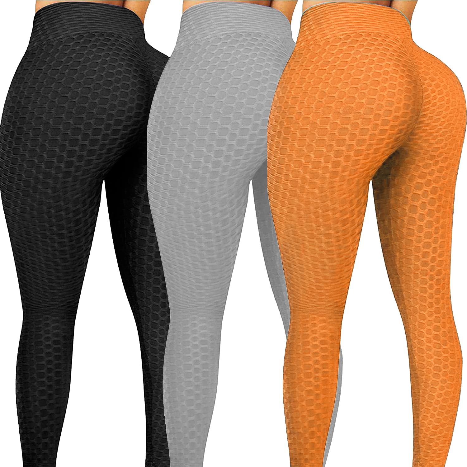 Msicyness 3 Pack High Waist Yoga Pants for Women - Tummy Control & Butt Lifting Leggings with Scrunch Detail - Textured Workout Tights for Gym, Running & TikTok Fashion