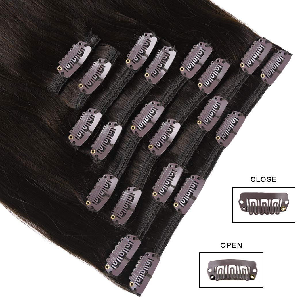 Premium Clip-in Hair Extensions Dark Brown 8-Piece Set - 20