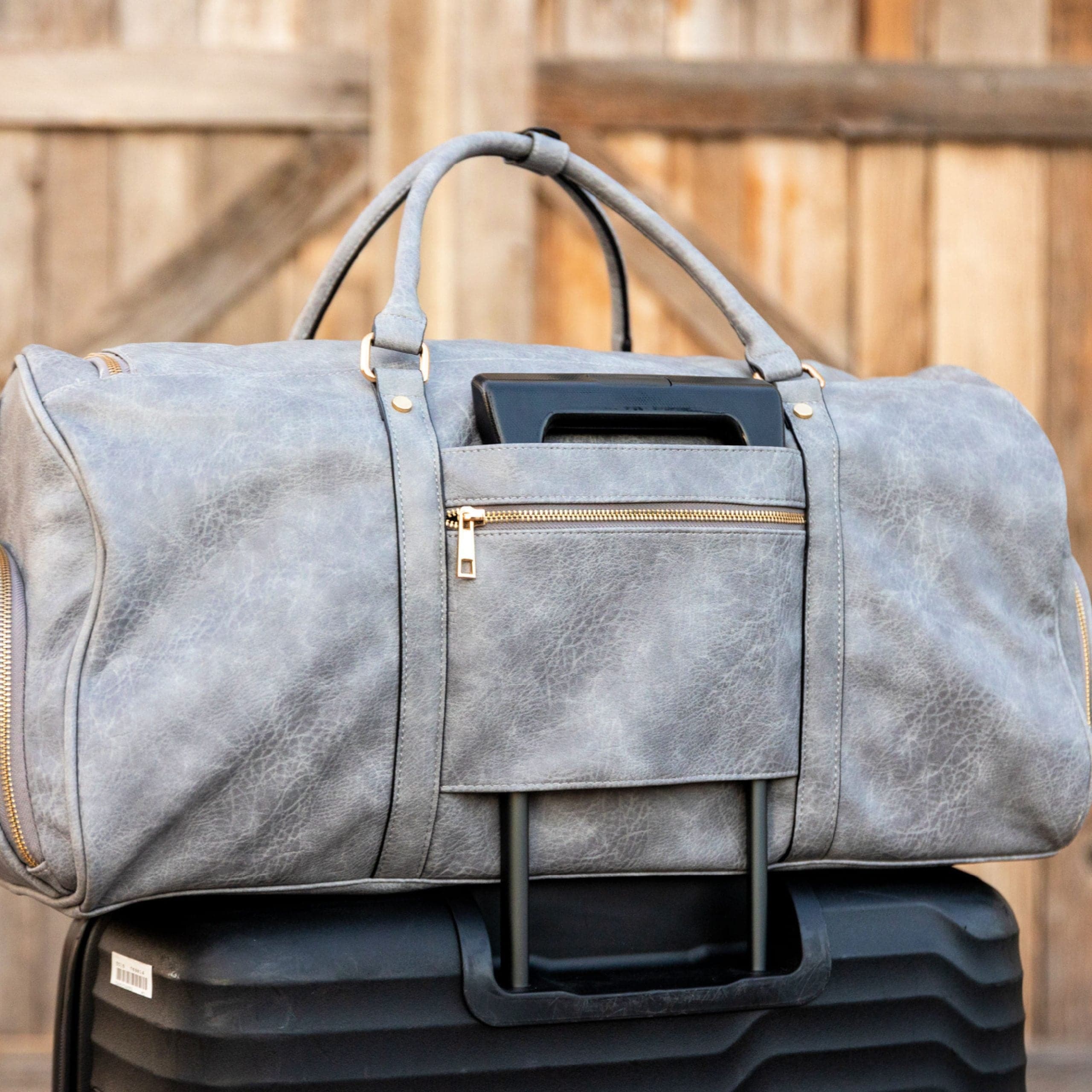 Premium Grey Tumbled Luciano Leather Duffle Bag - Stylish Weekender Travel Bag for Men & Women | Perfect for Business Trips, Gym, Weekend Getaways & Air Travel