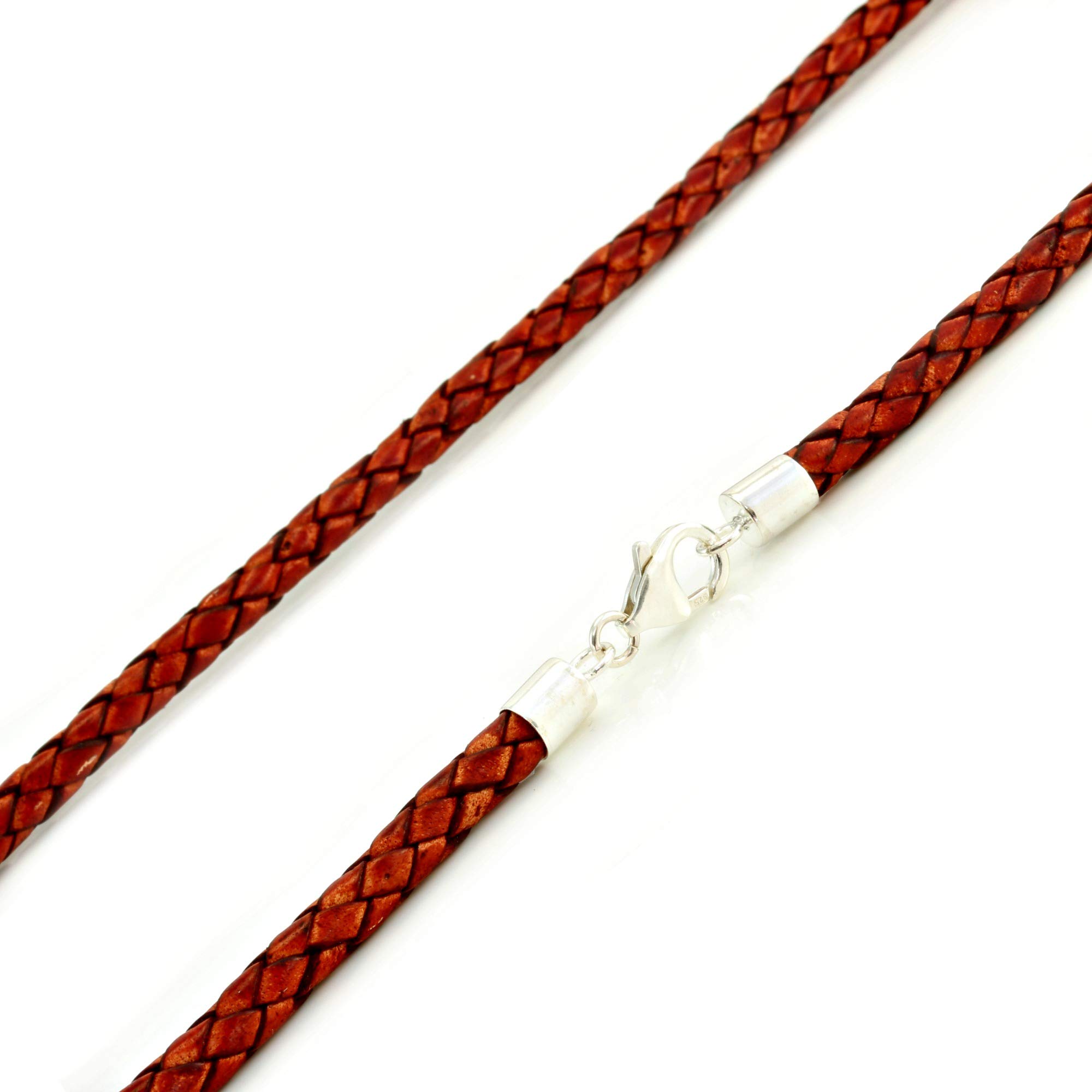 Handmade Genuine Leather Braided Necklace for Men - 5mm Antique Red Cord with Sterling Silver Clasp - Perfect for Casual Wear, Gifts & Boho Fashion Accessories