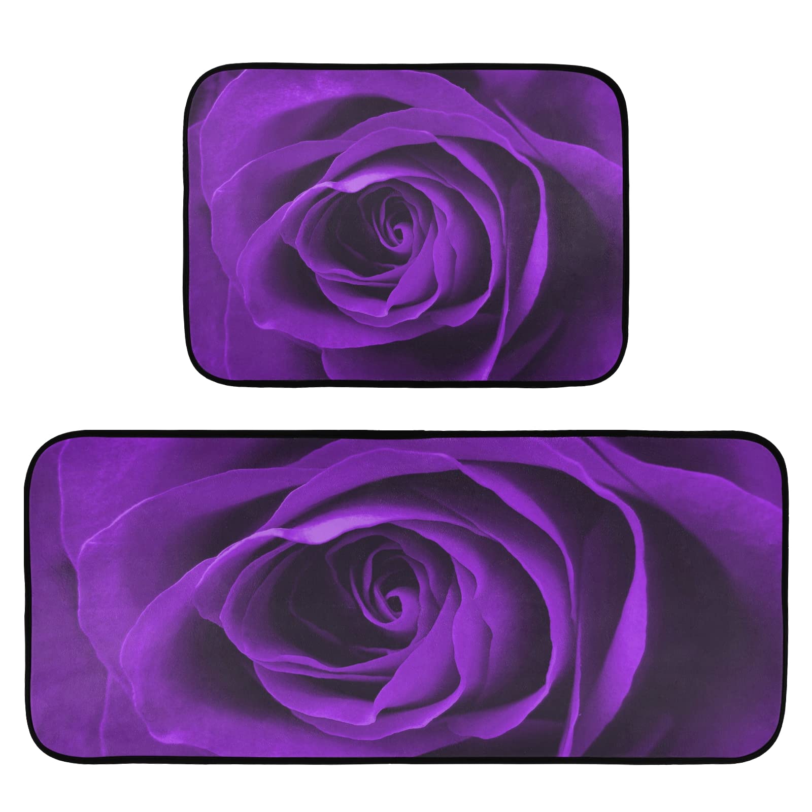 Valentine's Day Purple Rose Non-Slip Kitchen Rugs Set of 2 - Washable Polyester Floor Mats for Kitchen, Laundry, Sink & Office - Soft Standing Mats for Comfort & Style