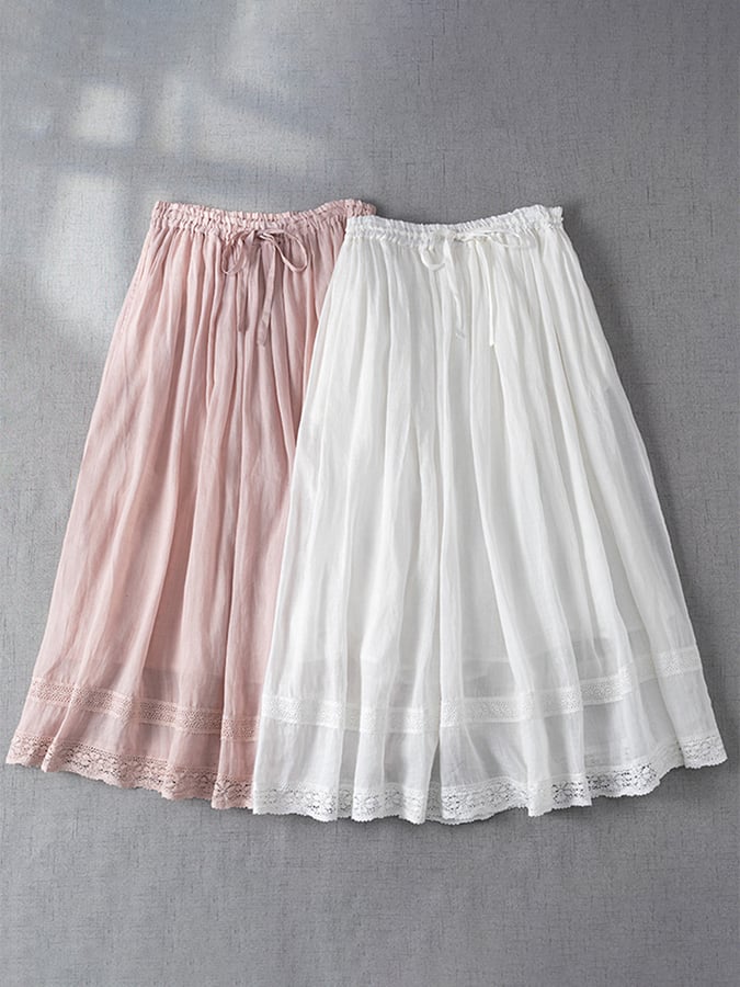 Lovevop Women's Cotton Linen Lace Trim Anti-Slip Skirt - Summer Boho Maxi Skirt for Beach, Vacation & Casual Wear