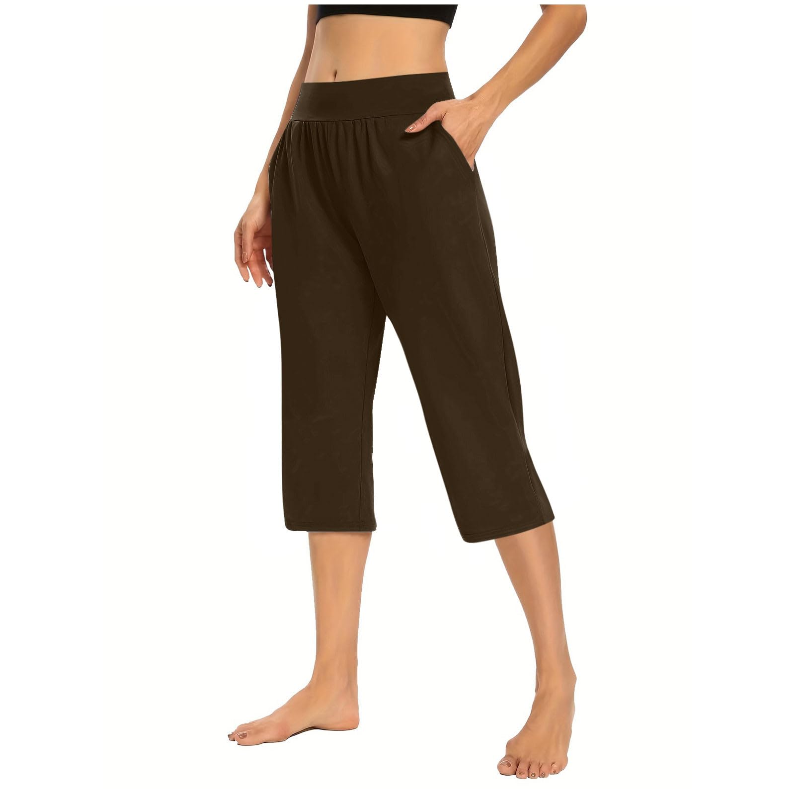 **Women's High Waisted Capri Leggings with Pockets - Summer Casual Workout Yoga Pants for Plus Size - Perfect for Gym, Running & Lounge Wear**