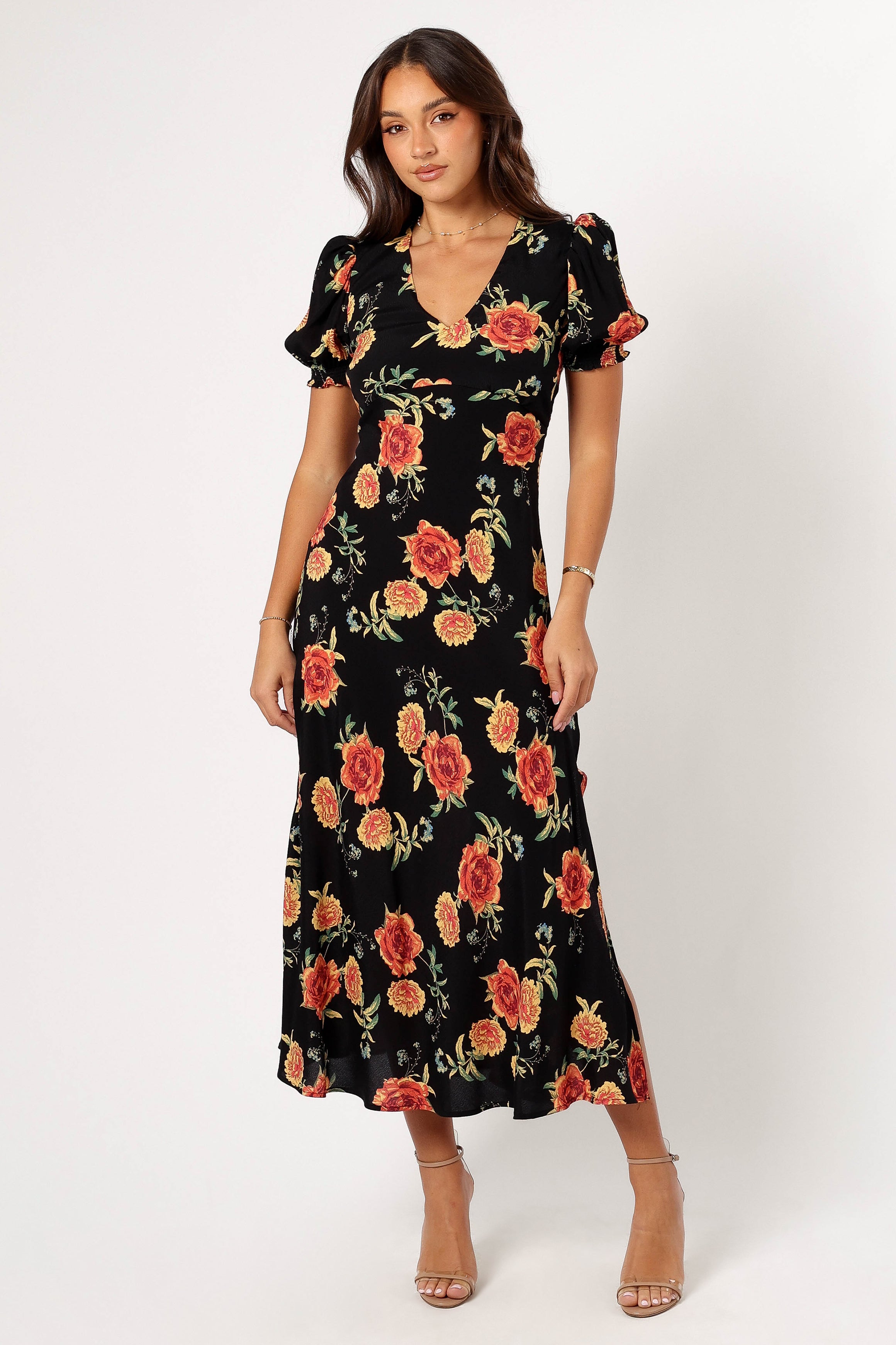 Christine Midi Dress - Floral Print Summer Dress for Women | Sunset Floral Pattern | Casual & Party Wear | Perfect for Beach, Vacation & Date Nights