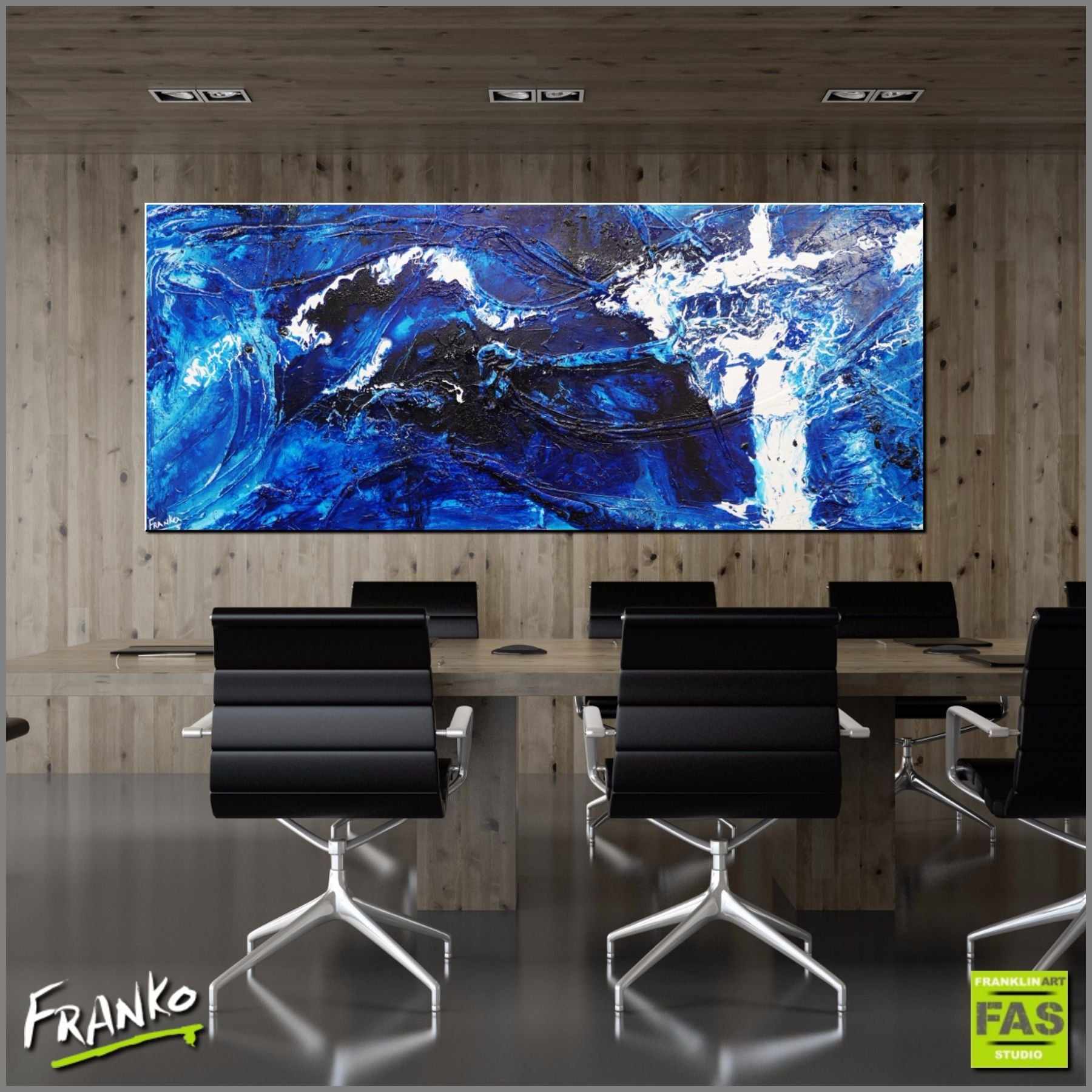 Blue Shuz 240cm x 100cm Blue Abstract Canvas Wall Art - Modern Large Painting for Living Room, Bedroom & Office Decor