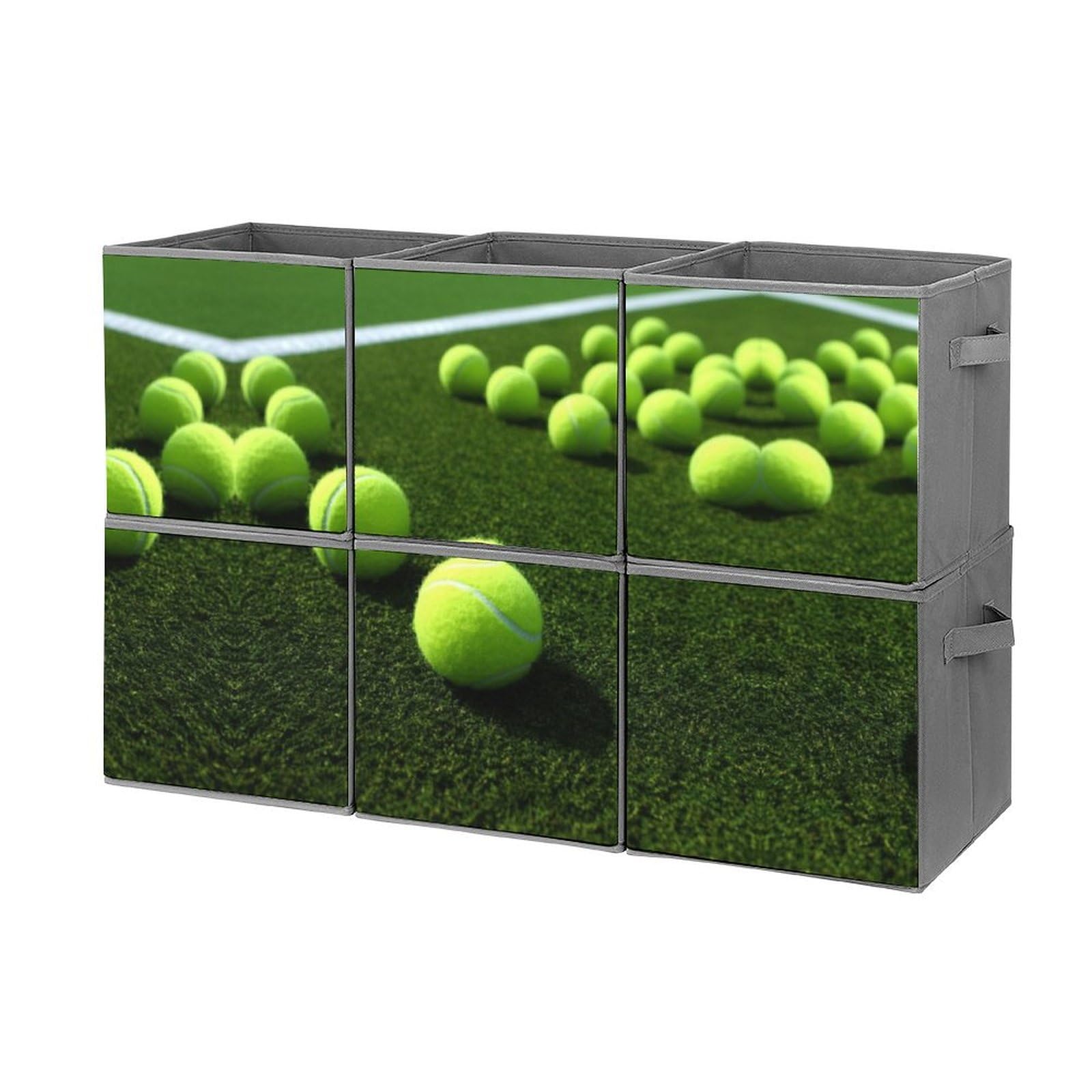 Premium 6-Pack Collapsible Storage Baskets with Handles - Foldable Fabric Storage Cubes for Tennis Balls, Sports Gear & Home Organization - Perfect for Closet, Laundry Room & Courtside Equipment Storage