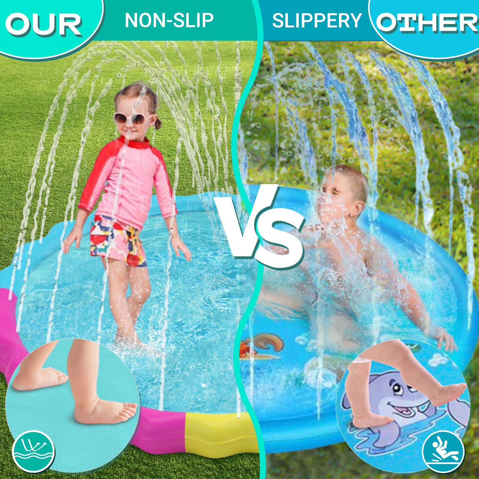 **Heeyoo Splash Pad for Kids - Non-Slip Outdoor Water Play Mat for Toddlers & Dogs | Summer Sprinkler Pool, Thick & Scratch-Resistant | Perfect for Backyard, Park, and Beach Fun**