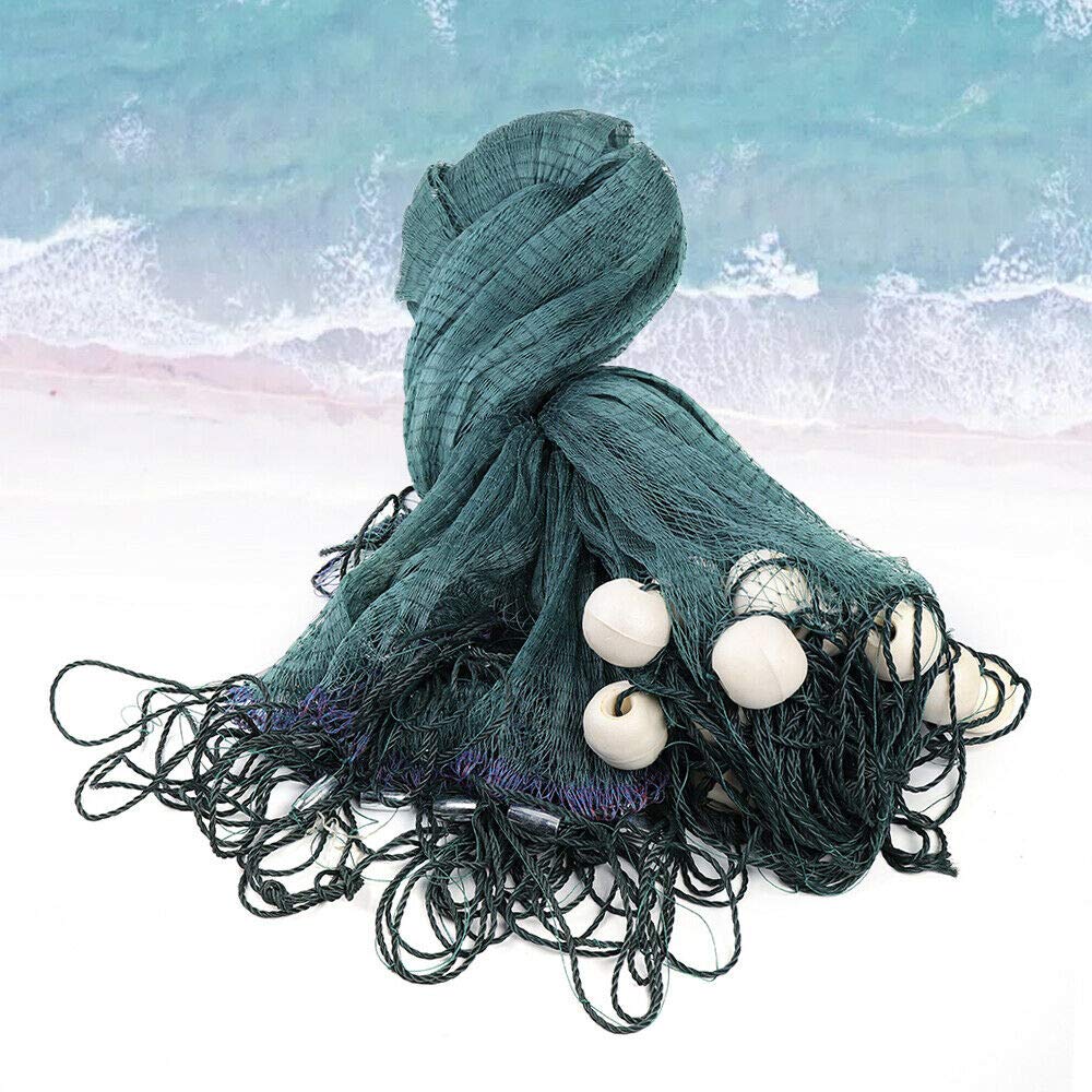 Large Fishing Gill Net - Handmade Nylon Beach Seine Drag Net with PVC Foam Floats & Lead Sinkers | Durable Bait Fish Mesh for Saltwater & Freshwater Fishing | Perfect for Beach, Shore & Boat Fishing