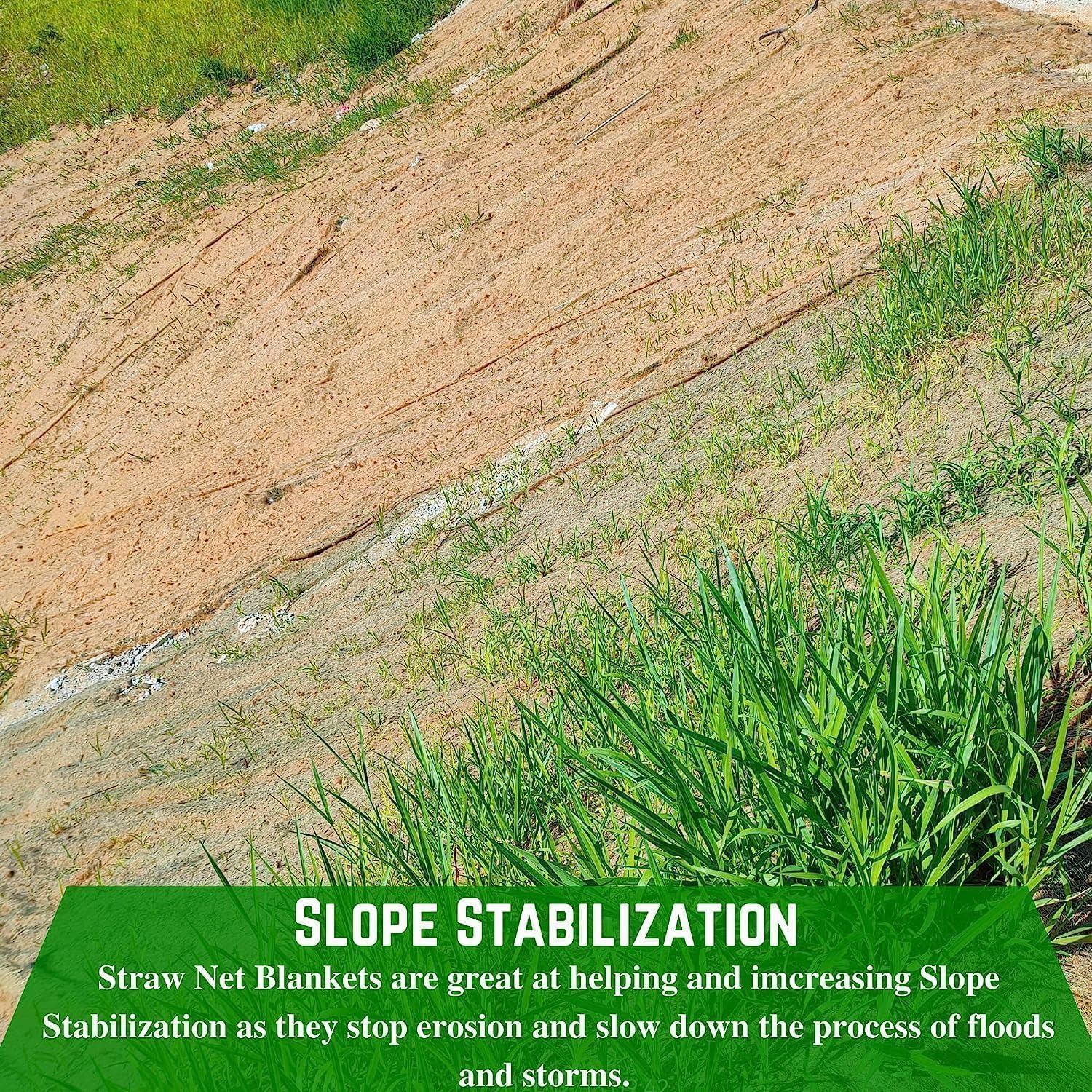Straw Erosion Control Blanket 2' x 112.5' - Biodegradable Landscape Fabric for Slope Stabilization, Garden Mulch & Seed Protection | Perfect for Hillside Erosion Control, Landscaping Projects & Lawn Restoration