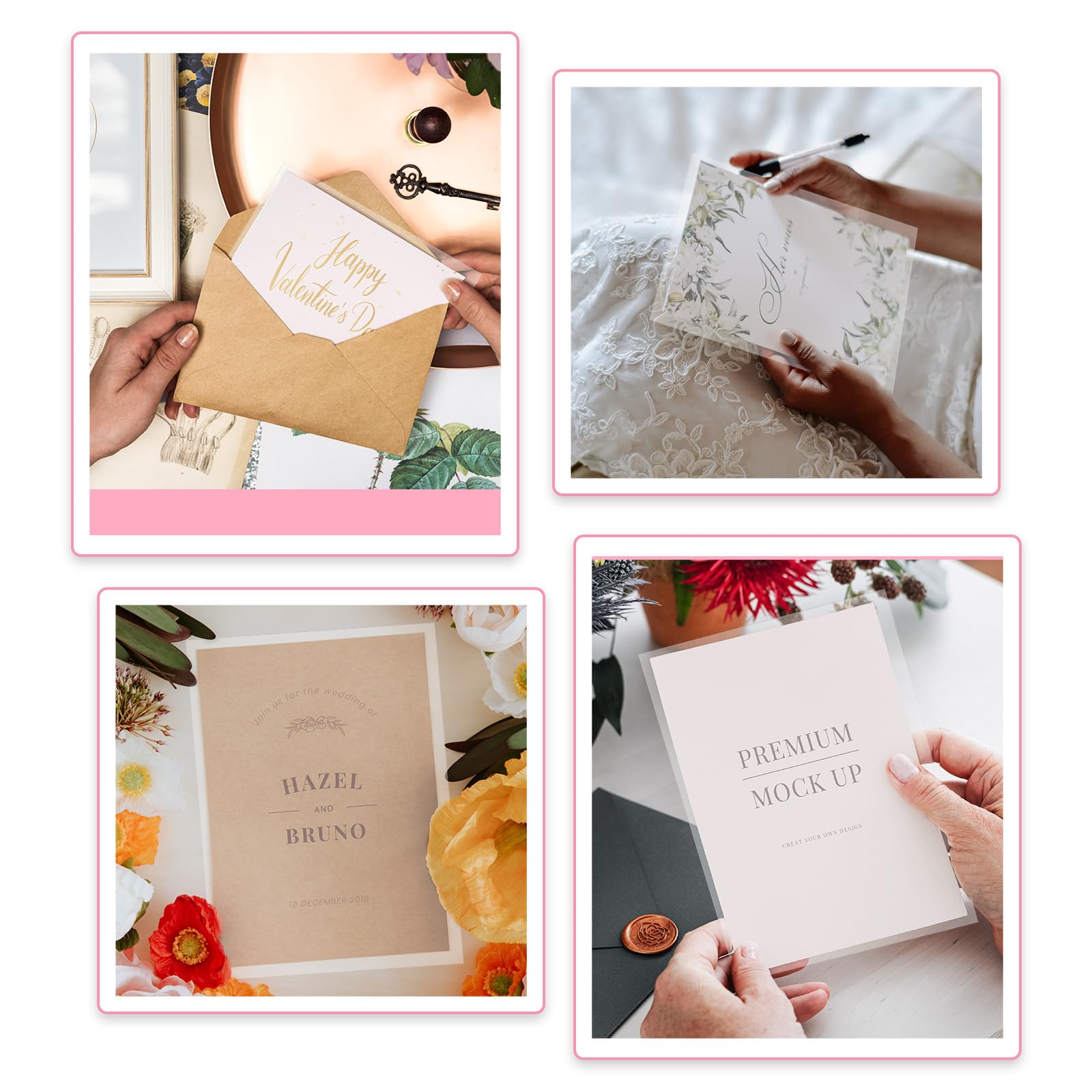 Mozeat Lens 200 Sheets 4 x 6 Inch Translucent Vellum Paper for Wedding Invitations, Save The Date Cards, Photo Covers & DIY Crafts - Printable Tracing Paper for Scrapbooking, Calligraphy & Stationery Projects
