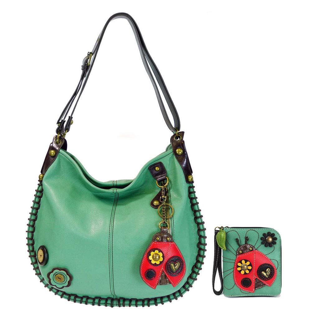 CHALA Teal Hobo Style Ladybug Shoulder Bag with Matching Zip Wallet Set | Cute Insect-Themed Handbag for Women | Perfect for Casual Outings, Shopping & Travel