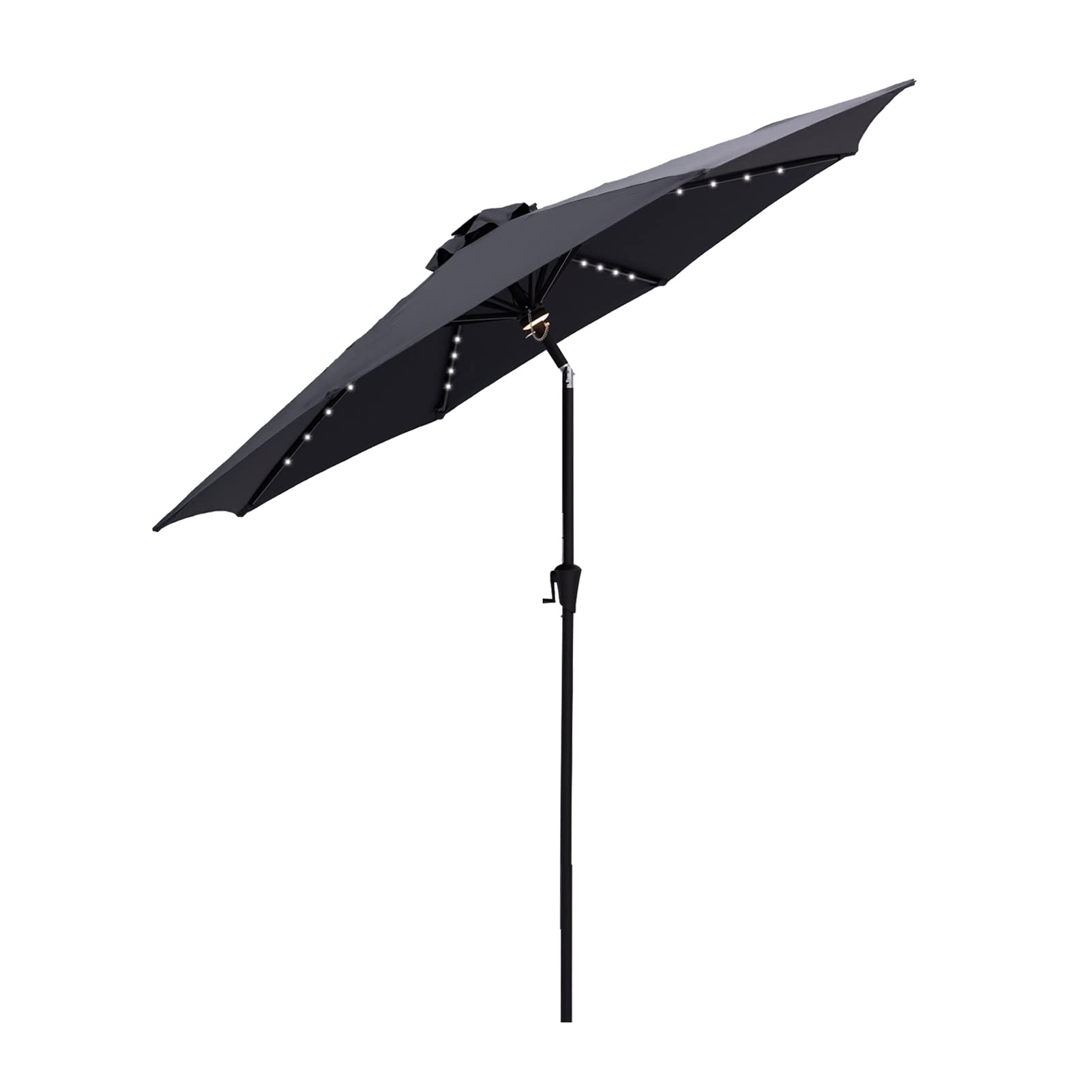 FLAME&SHADE 11 ft Solar Powered Outdoor Patio Umbrella with LED Lights and Auto Tilt - Anthracite Grey for Backyard, Poolside, and Garden Relaxation
