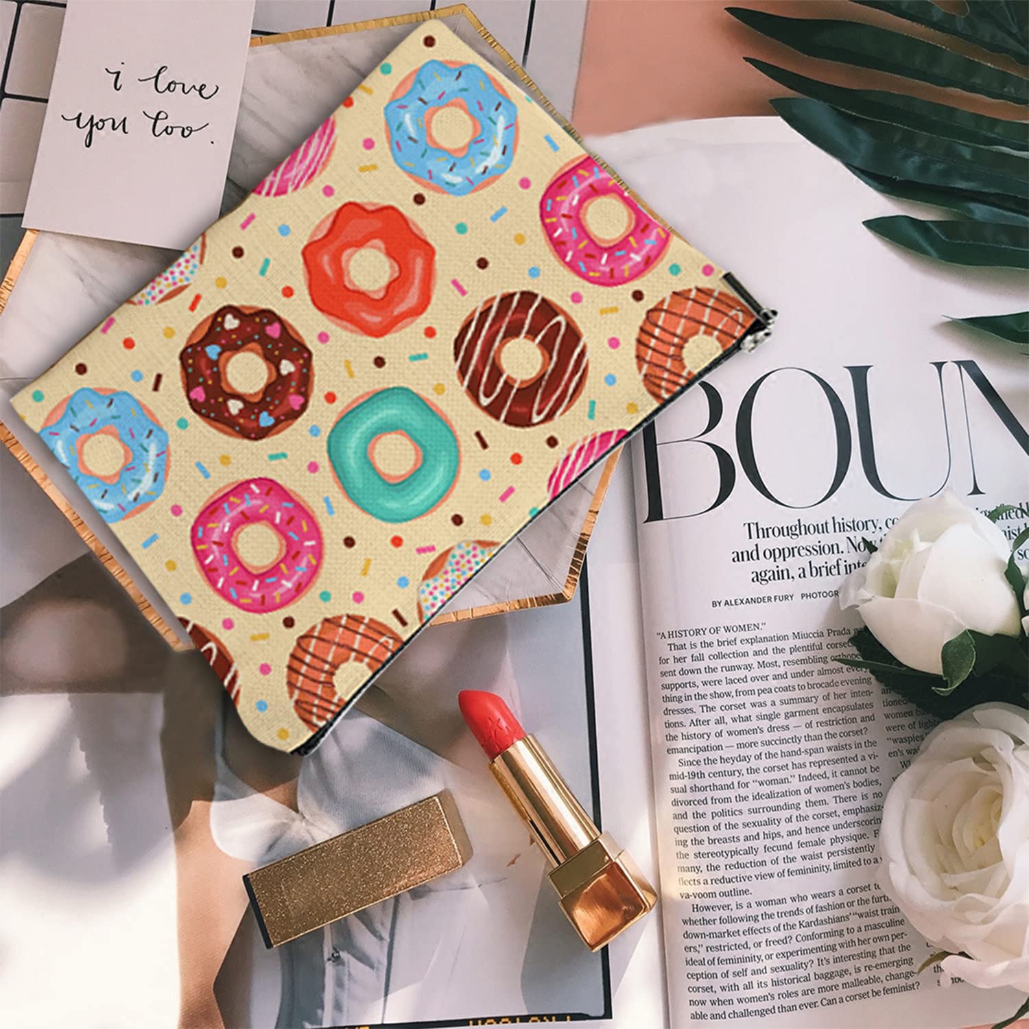 Large Travel Makeup Bag for Women - Waterproof Cosmetic Organizer with Zipper Pouch, 7x10 Inch Toiletry Bag for Makeup Brushes & Skincare (Cute Donut Design) - Perfect for Vacation, Gym & Daily Use