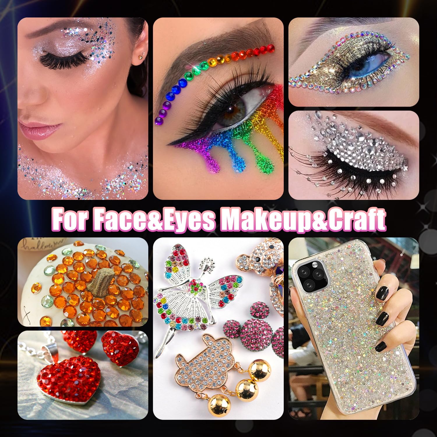 1225 Pcs Rainbow Face Gem Stickers & Chunky Glitter Set - 3-6mm Rhinestones with 8 Pots Glitter & Glue for Makeup, Nails, Hair, Body Art, DIY Crafts, Party Decorations | Perfect for Costumes, Festival Looks, and Creative Projects