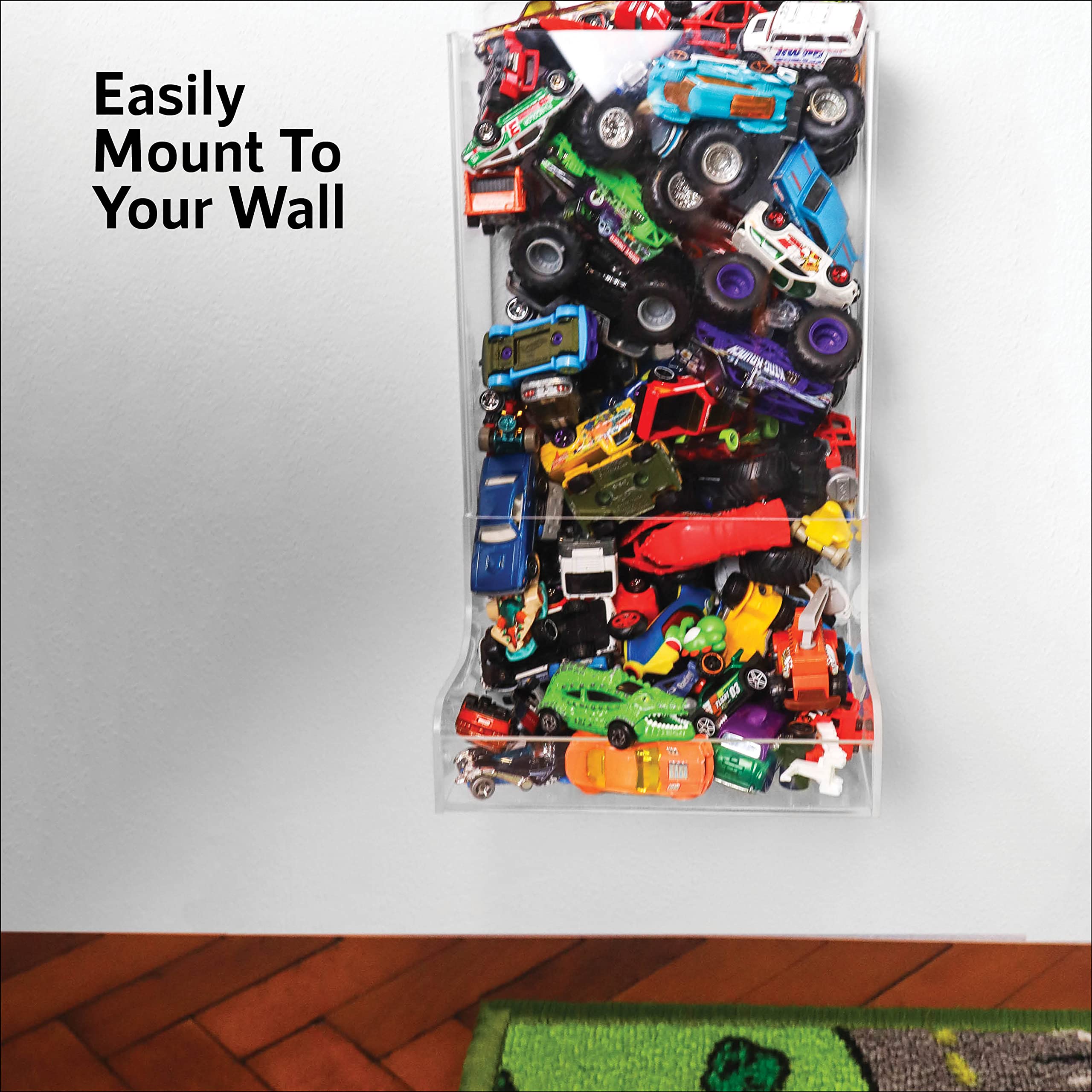 Acrylic Wall Organizer - 2 Pack Wall-Mounted Toy Storage Bin for Cars, Trains & Monster Trucks | Space-Saving Kids Room Organization | Perfect for Playrooms, Bedrooms & Daycare Centers