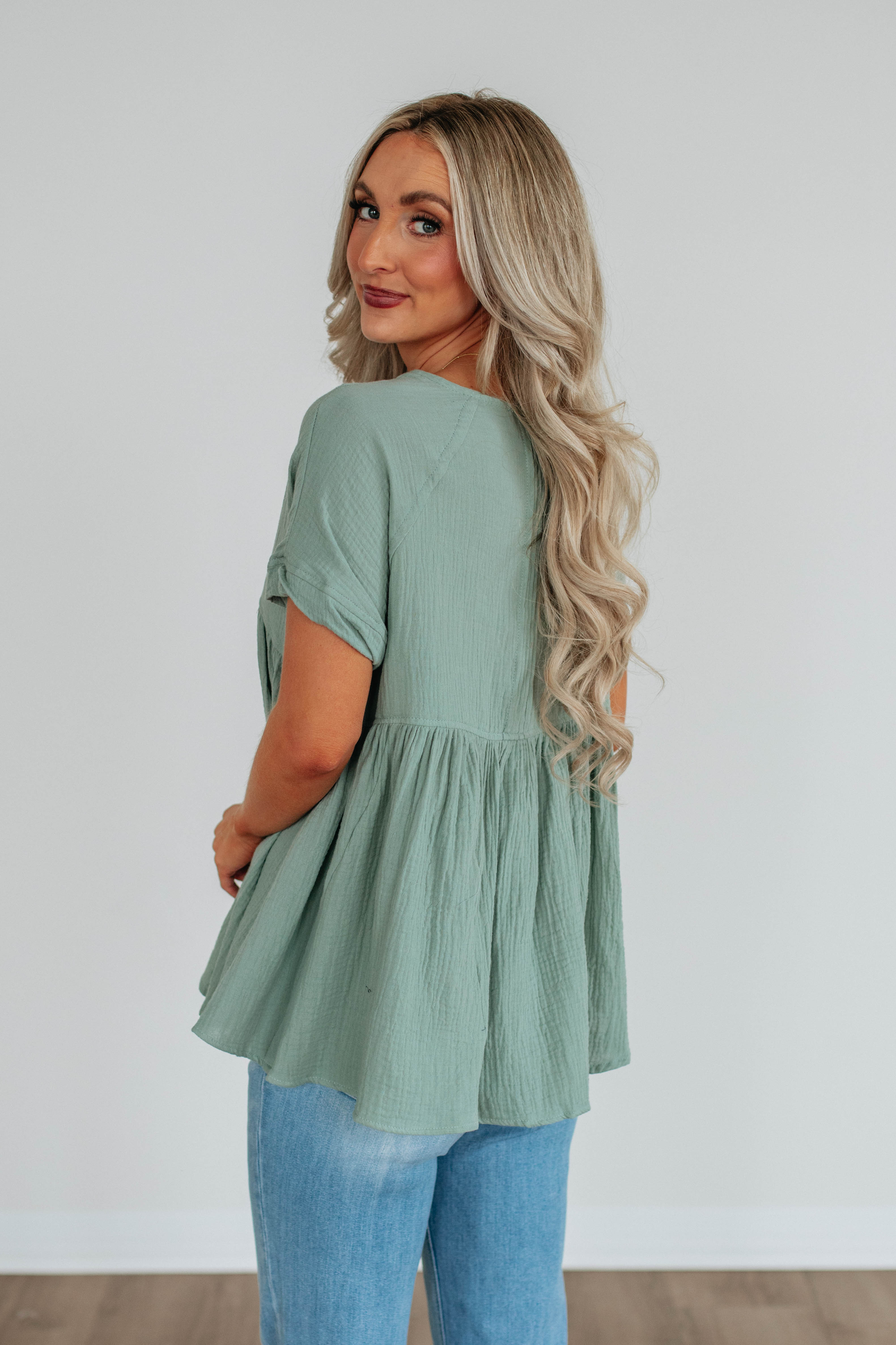 Abilene Babydoll Top for Women - Flowy Short Sleeve Blouse for Casual Wear & Summer Outfits