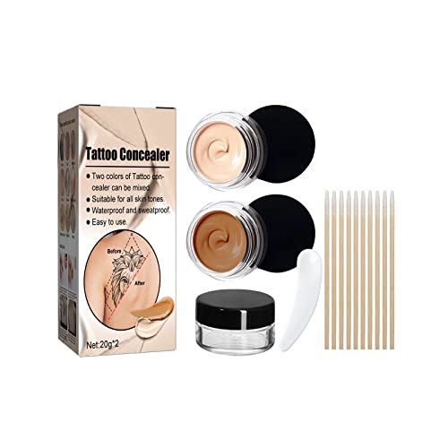 Waterproof Tattoo Concealer Makeup Set - 2 Colors for Covering Birthmarks, Scars, Acne & Spots | Men & Women Body & Back | Long-Lasting Coverage for Swimming, Workouts & Daily Use