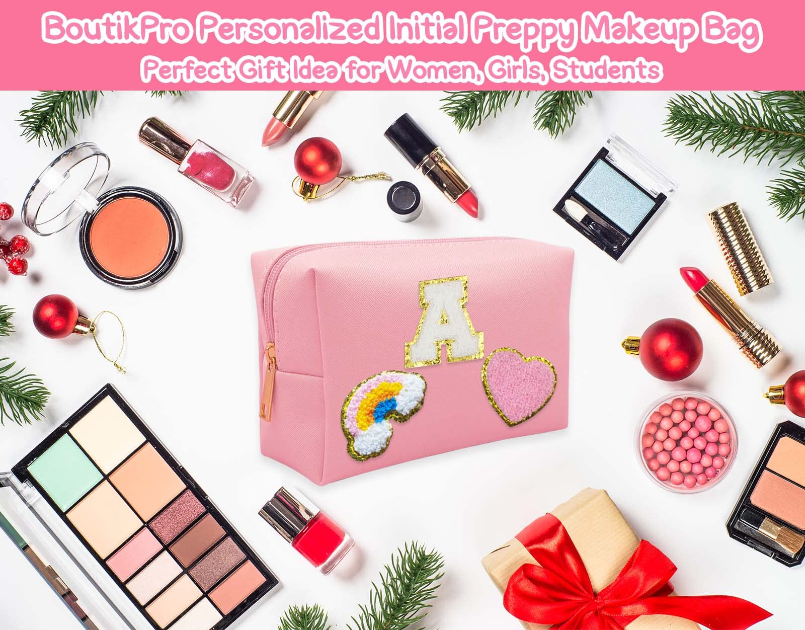 Personalized Monogram Makeup Bag Set with Zipper - Waterproof Travel Cosmetic Organizer for Women | Cute Preppy Patch Toiletry Pouch | Perfect Gift for Christmas, Thanksgiving, Birthday | Great for Travel, Gym, Beach & Everyday Use