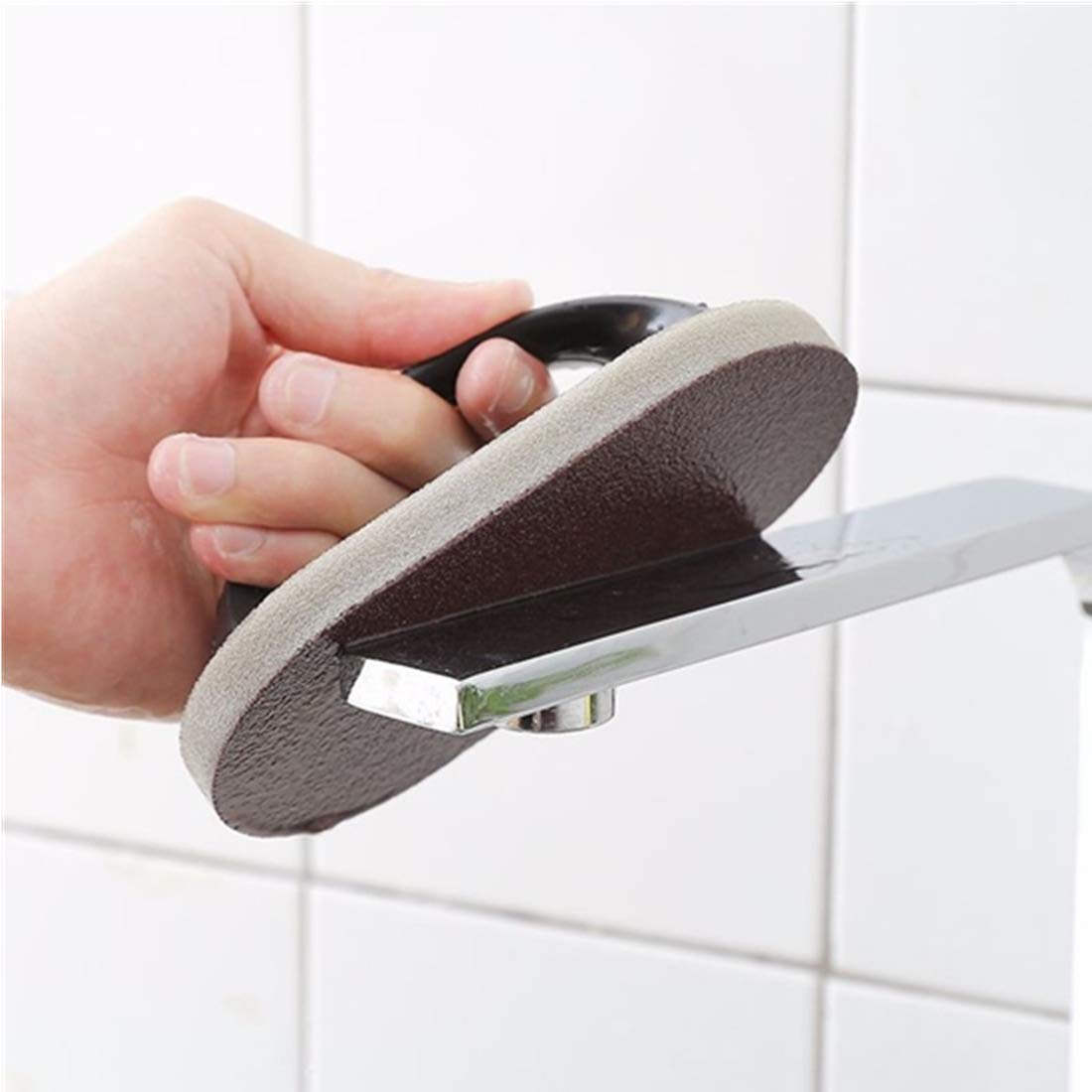 1 Pcs Emery Sponge Brush Eraser Cleaner - Rust Cleaning Tool for Kitchen, Sink, Pots & Bowls - Non-Scratch Scrubber with Comfortable Handle Grip (Brown) - Perfect for Stain Removal, Dishwashing & Household Cleaning