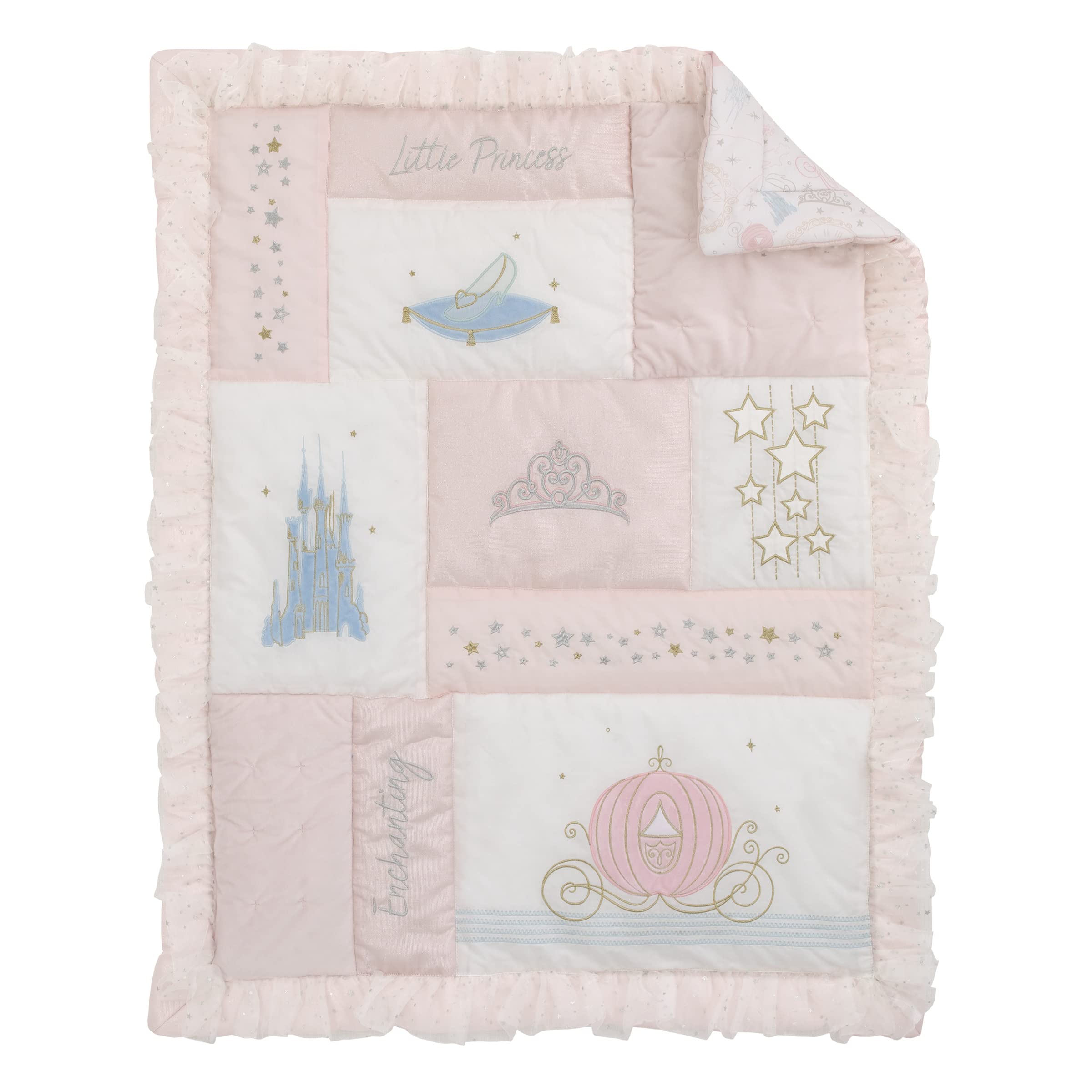Disney Princess Enchanting Dreams Pink & White 3-Piece Crib Bedding Set - 100% Cotton Baby Nursery Comforter, Fitted Sheet & Skirt | Soft & Safe for Newborns, Perfect for Girls' Nursery Decor & Baby Shower Gifts