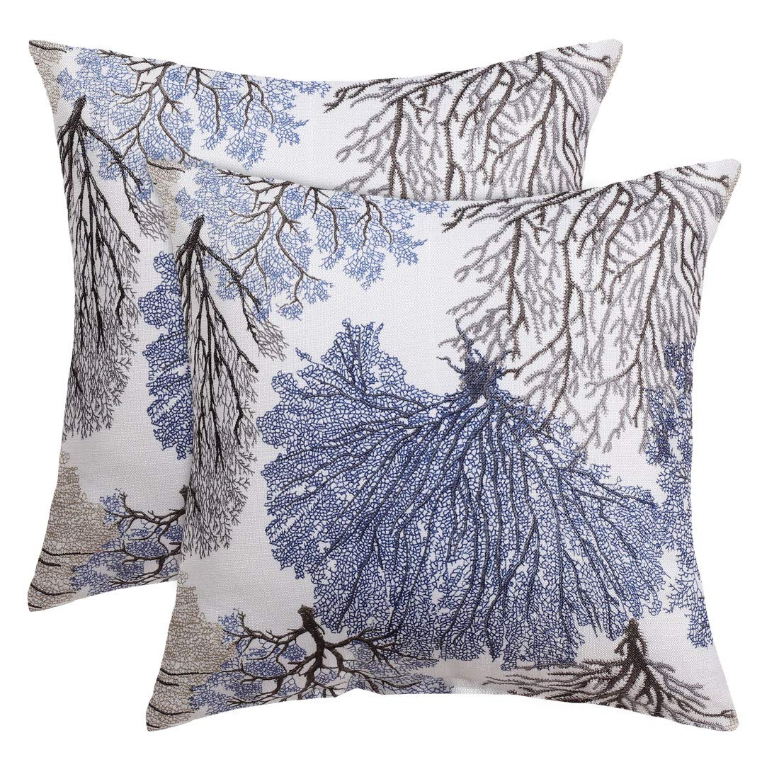 uxcell 2-Pack Modern Coral Coastal Throw Pillow Covers 18x18 Inch - Linen Cushion Cases for Sofa, Couch & Beach House Decor - Perfect for Living Room, Bedroom & Coastal Home Styling