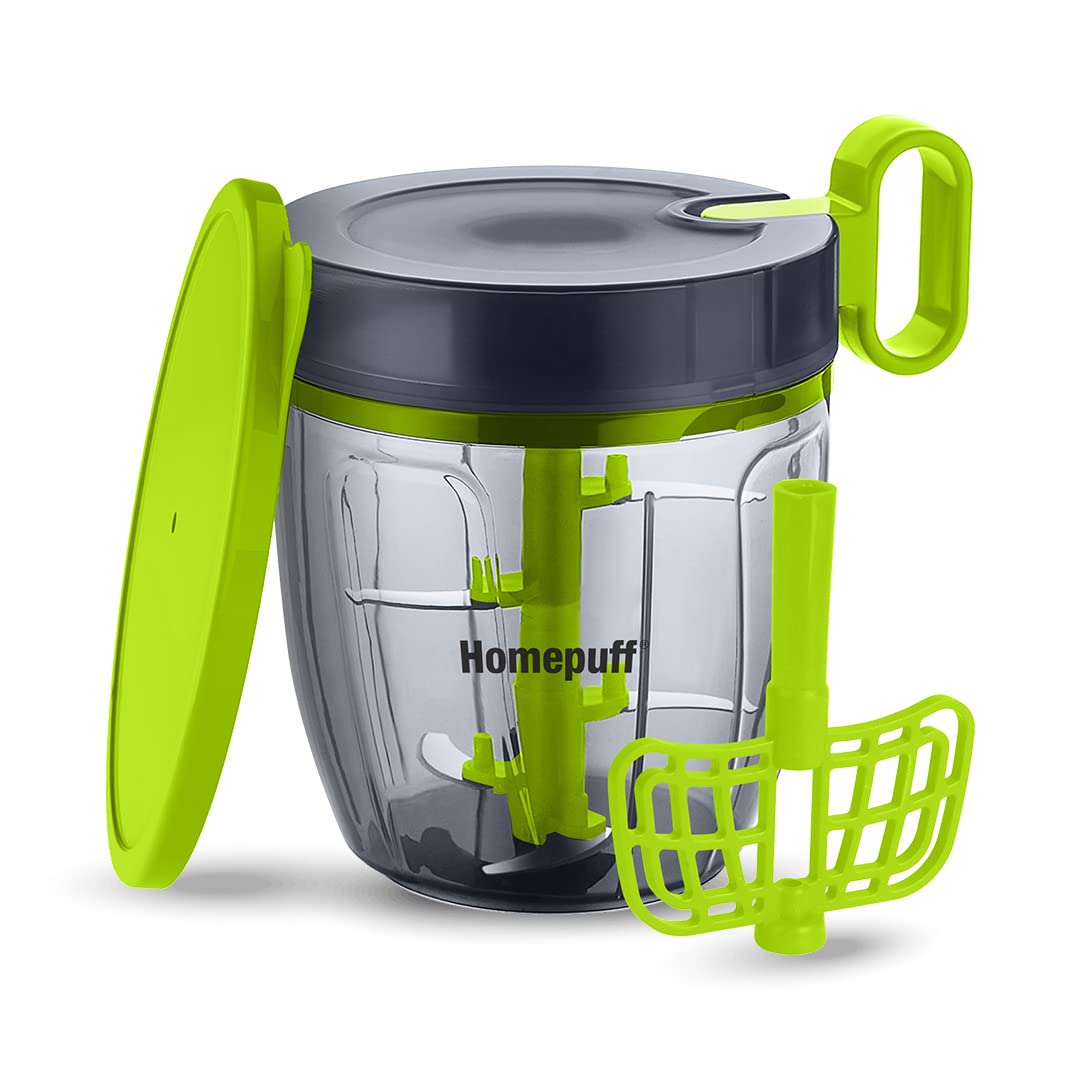 Premium 3-Blade Vegetable Chopper with Stainless Steel Blades & Whipping Attachment - Green - Perfect for Slicing, Dicing & Whipping in Kitchens, Meal Prep & Healthy Cooking